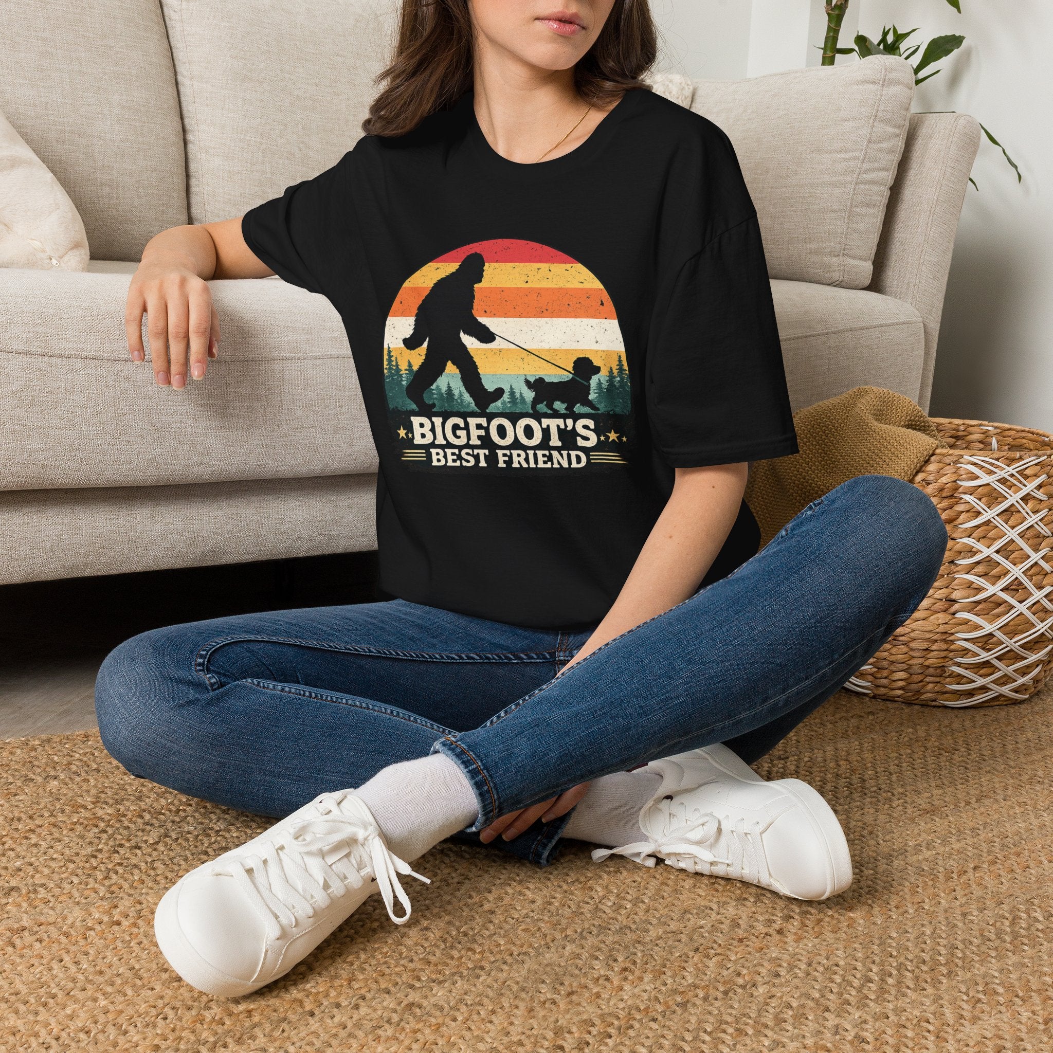 Bigfoot's Best Friend Retro Sunset Tee