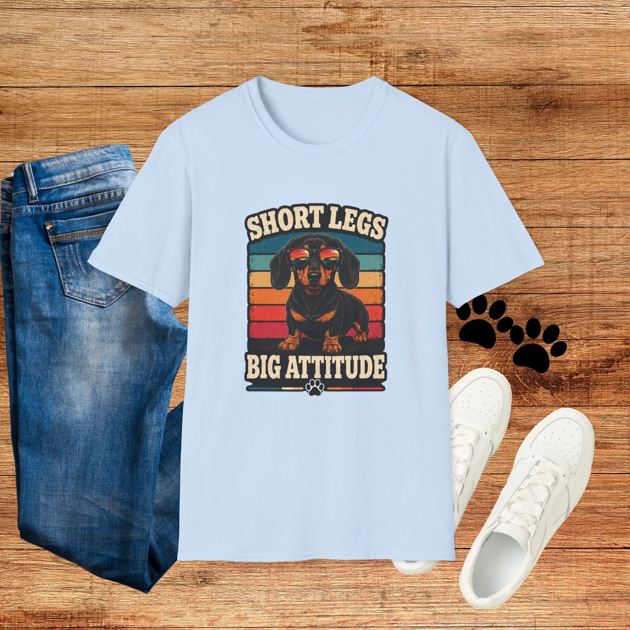 Short Legs Big Attitude T-Shirt — Retro Dachshund Graphic Tee