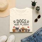 Dogs Make Me Happy Cute Paw Hearts Graphic Tee