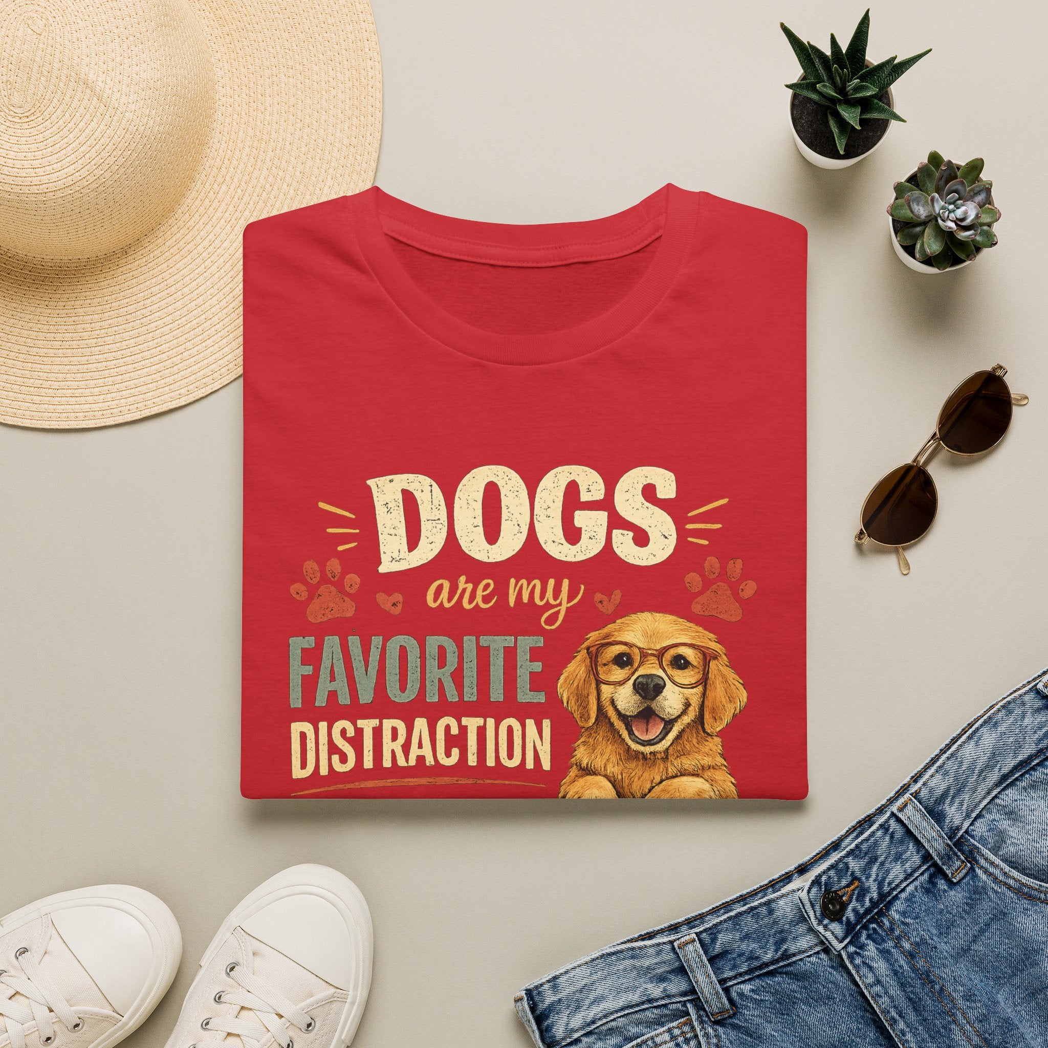 Dogs Are My Favorite Distraction T-Shirt – Cute Golden Retriever Paw Print Tee