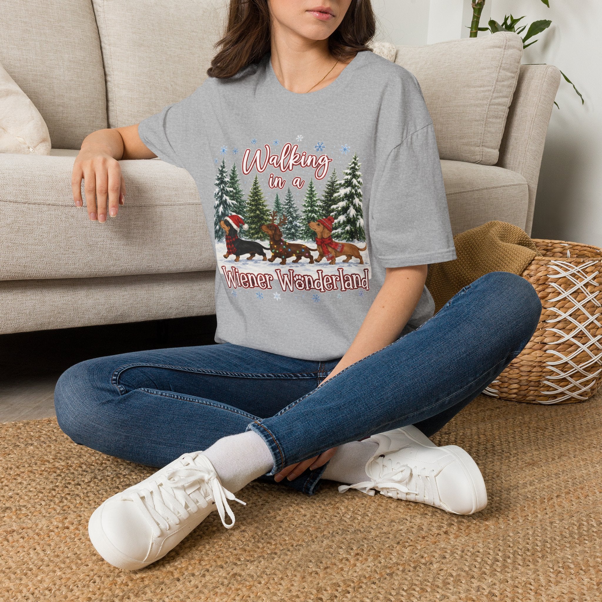 Walking in a Wiener Wonderland Forest Dogs Holiday Shirt