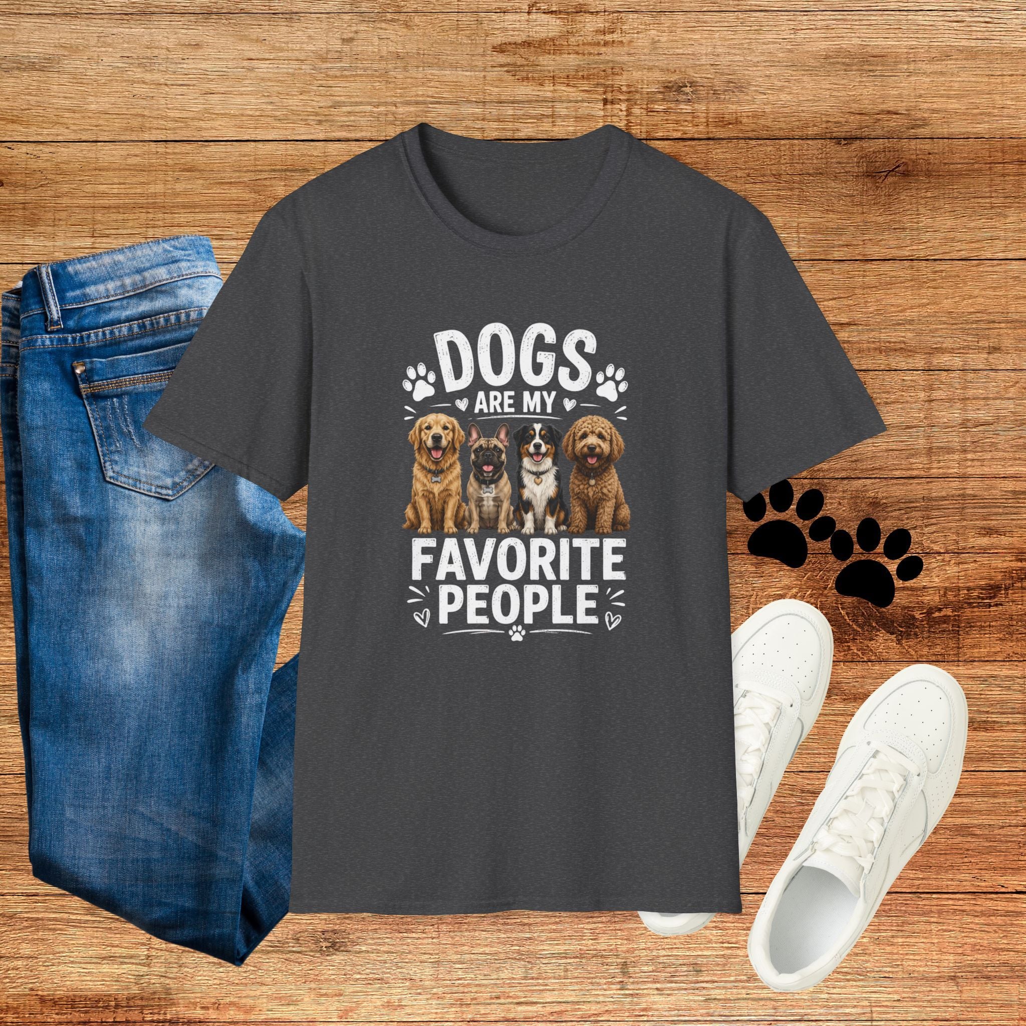 Dogs Are My Favorite People Cute Paw Print Dog Lover Tee