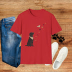 Dog Paw & Paper Airplane T-Shirt — Cute Black Dog Graphic Tee