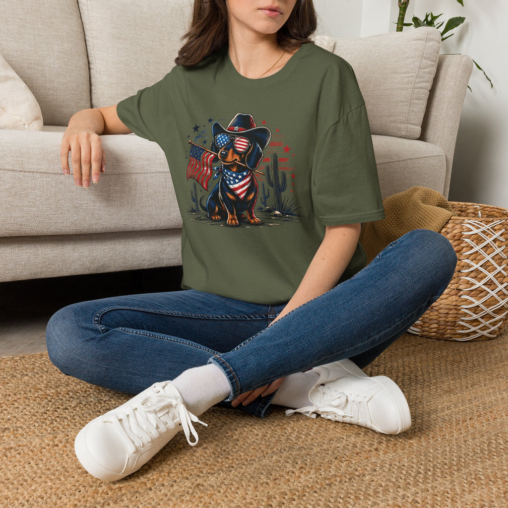 Patriotic Dachshund Tee — American Flag Cowboy Dog T-Shirt
