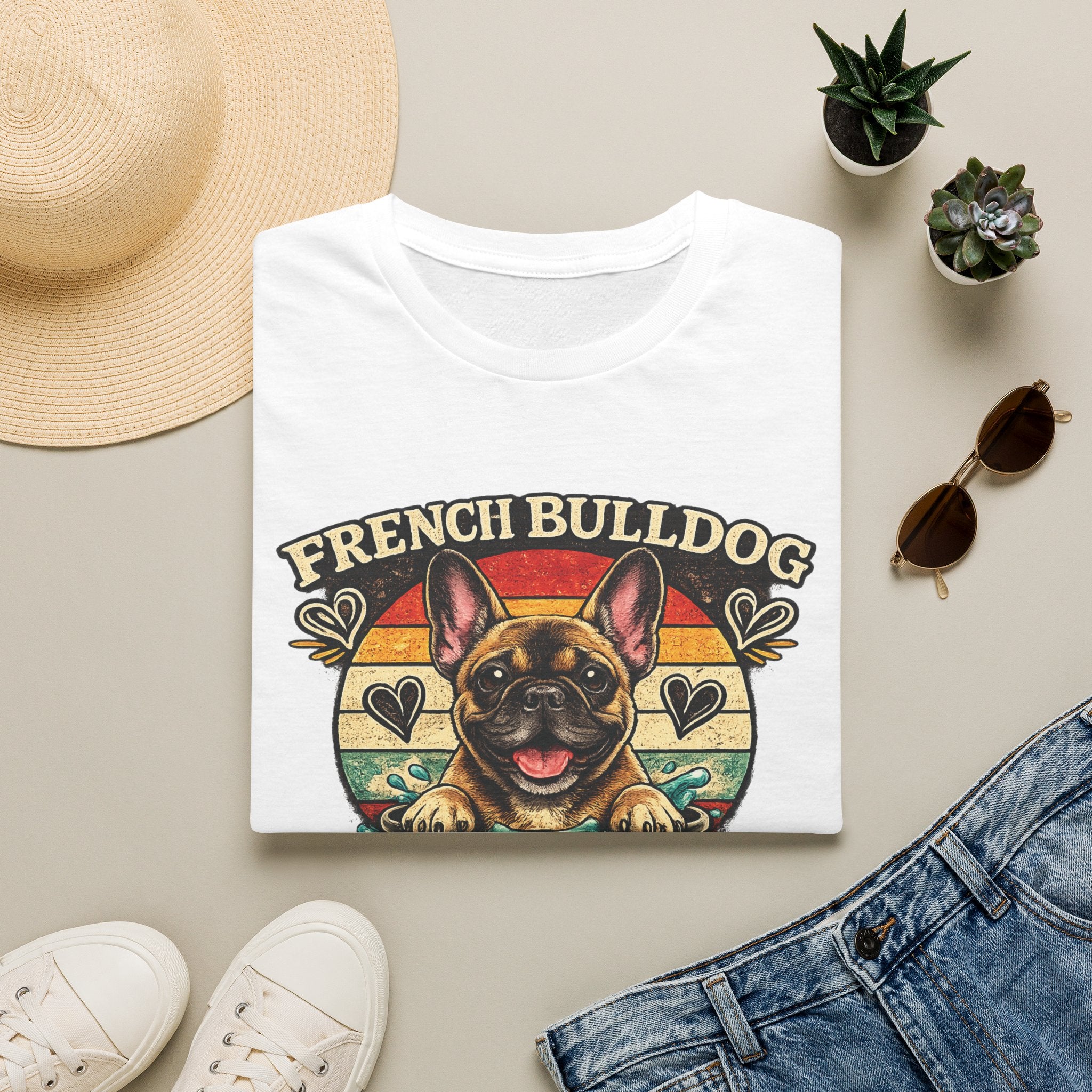 French Bulldog Dog Mom T-Shirt — Retro Sunset Frenchie Lover Tee