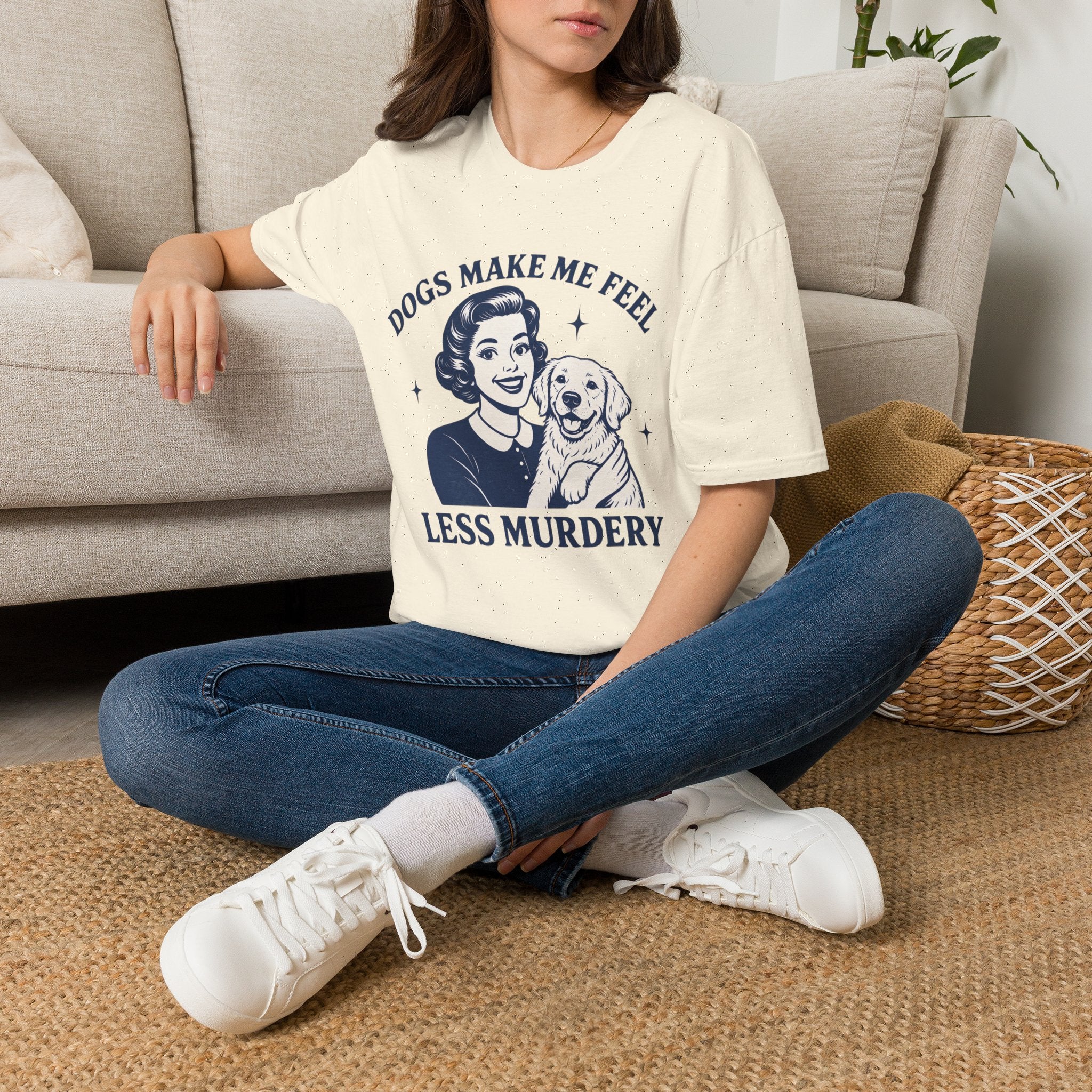 Dogs Make Me Feel Less Murdery Vintage Retro Dog Lover Tee