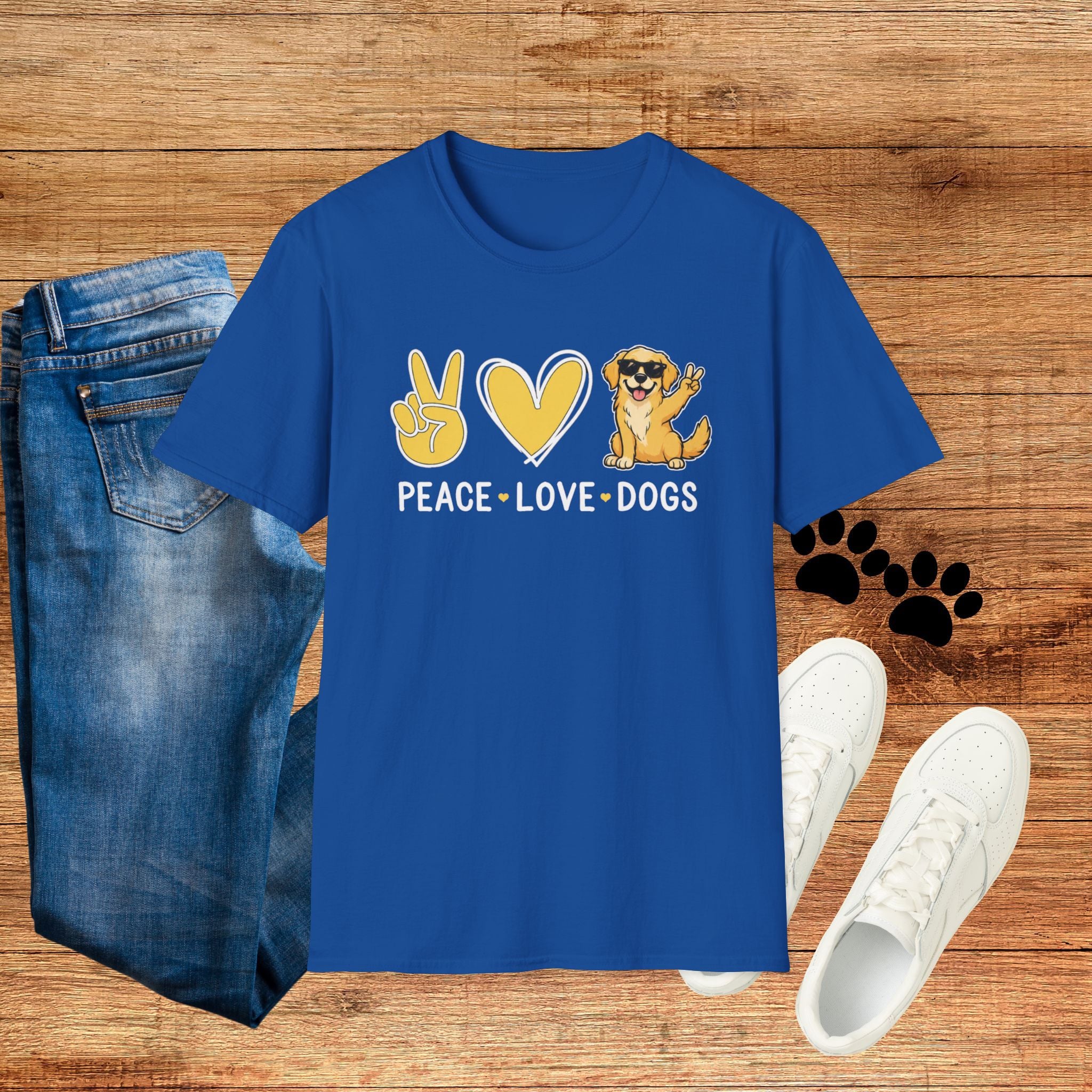 Peace Love Dogs T-Shirt – Cute Golden Retriever Graphic Tee