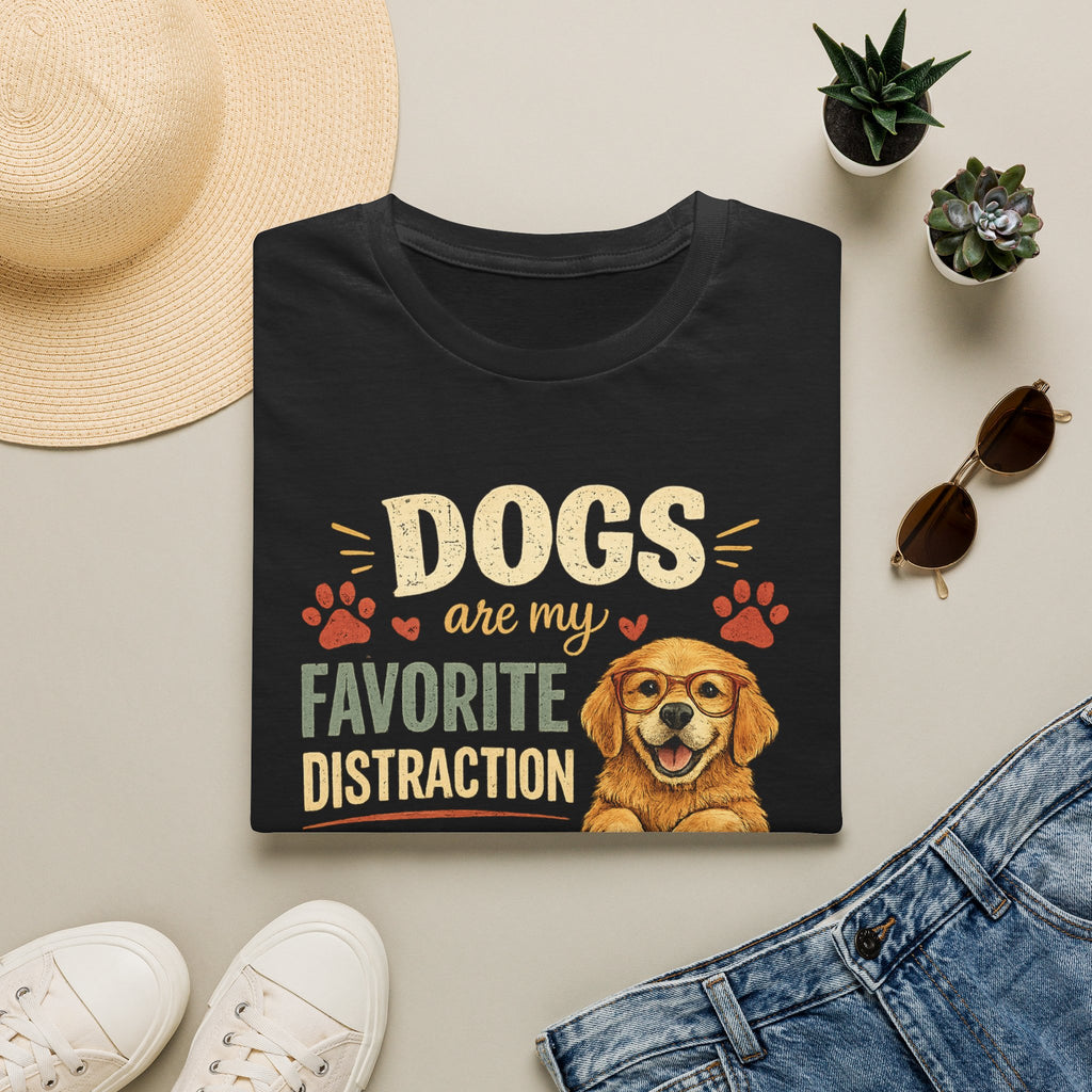 Dogs Are My Favorite Distraction T-Shirt – Cute Golden Retriever Paw Print Tee