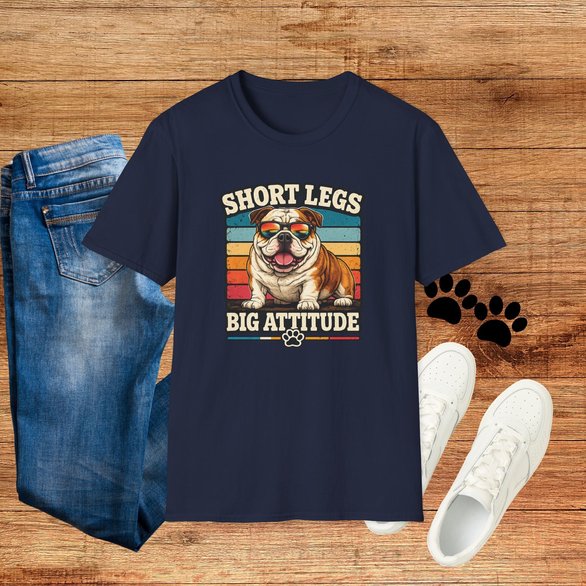 Bulldog Short Legs, Big Attitude Retro T-Shirt