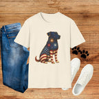 Patriotic Fireworks Dog T-Shirt — American Flag Labrador Graphic Tee