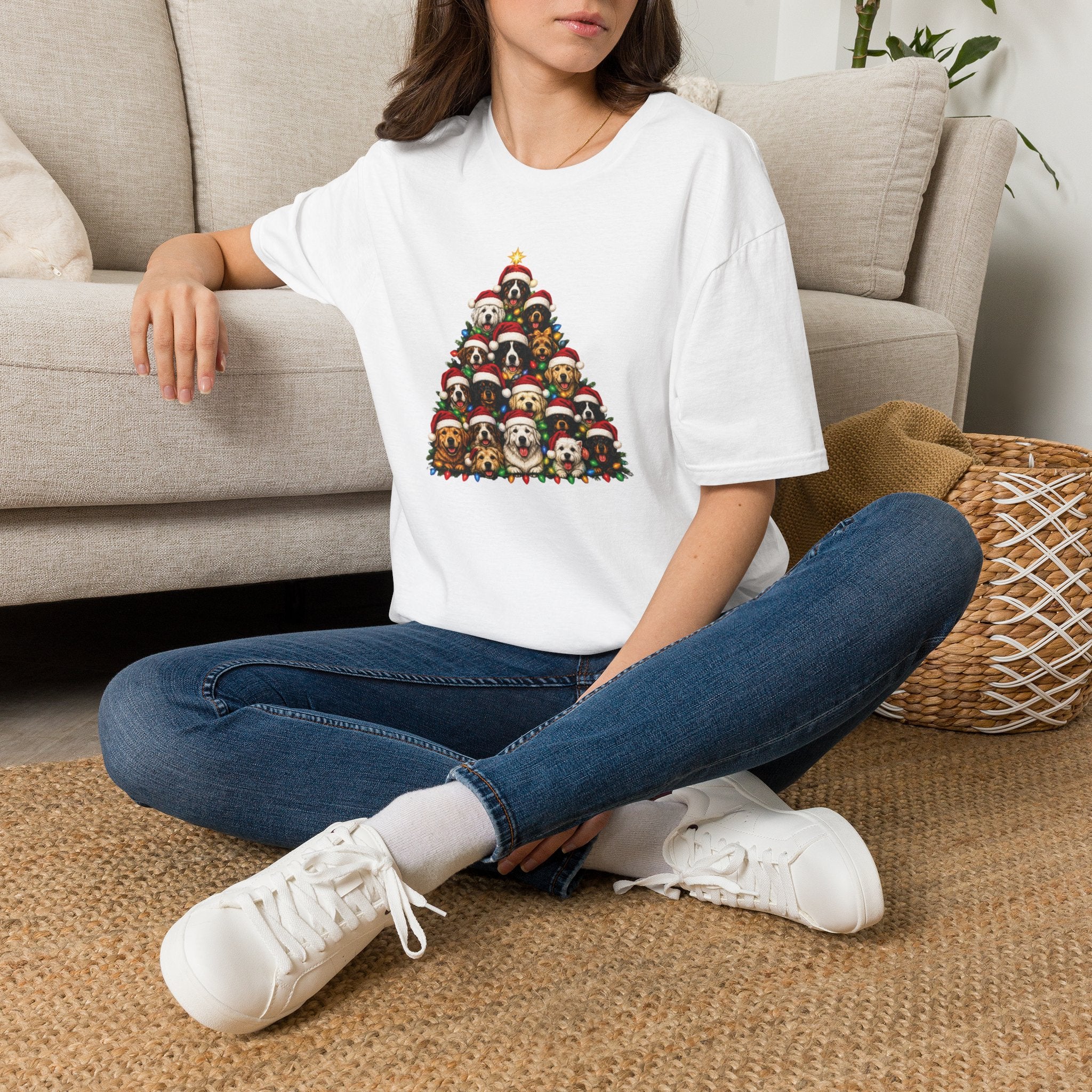 Christmas Dog Tree T-Shirt — Cute Holiday Puppies Pyramid Graphic Tee
