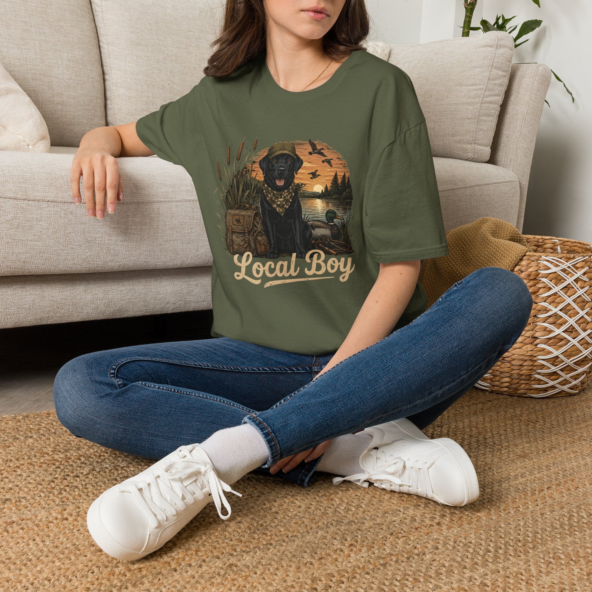 Local Boy Duck Hunting Black Lab Sunset Graphic