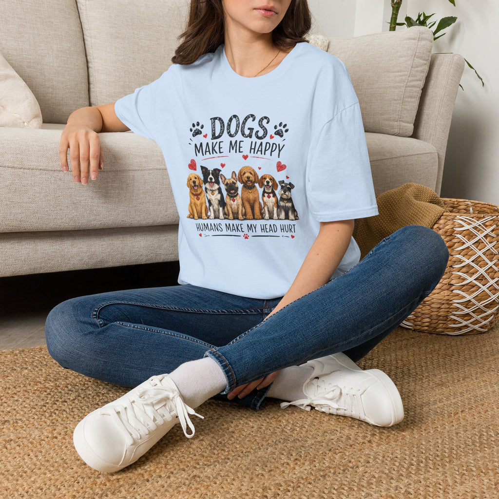 Dogs Make Me Happy Cute Paw Hearts Graphic Tee