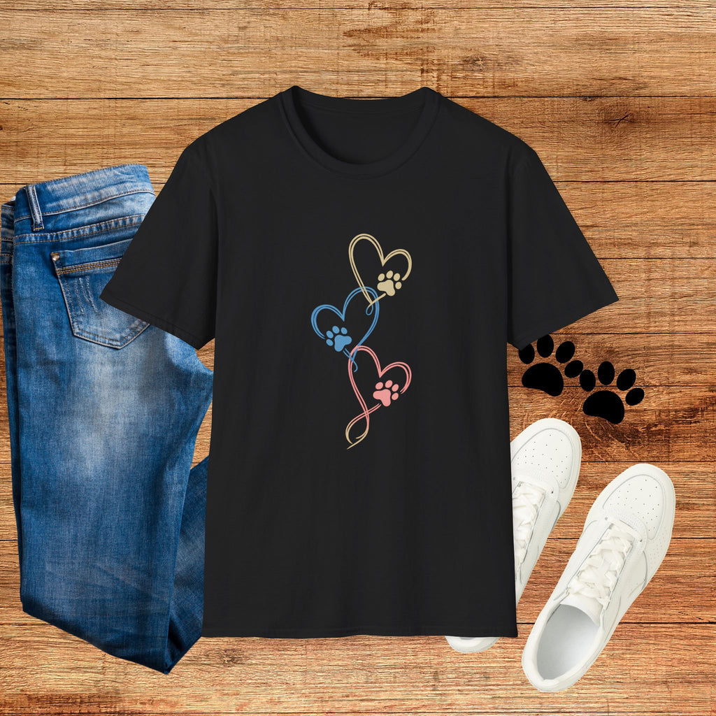 Pastel Paw Heart Trio Tee (Pet Lover Gift)