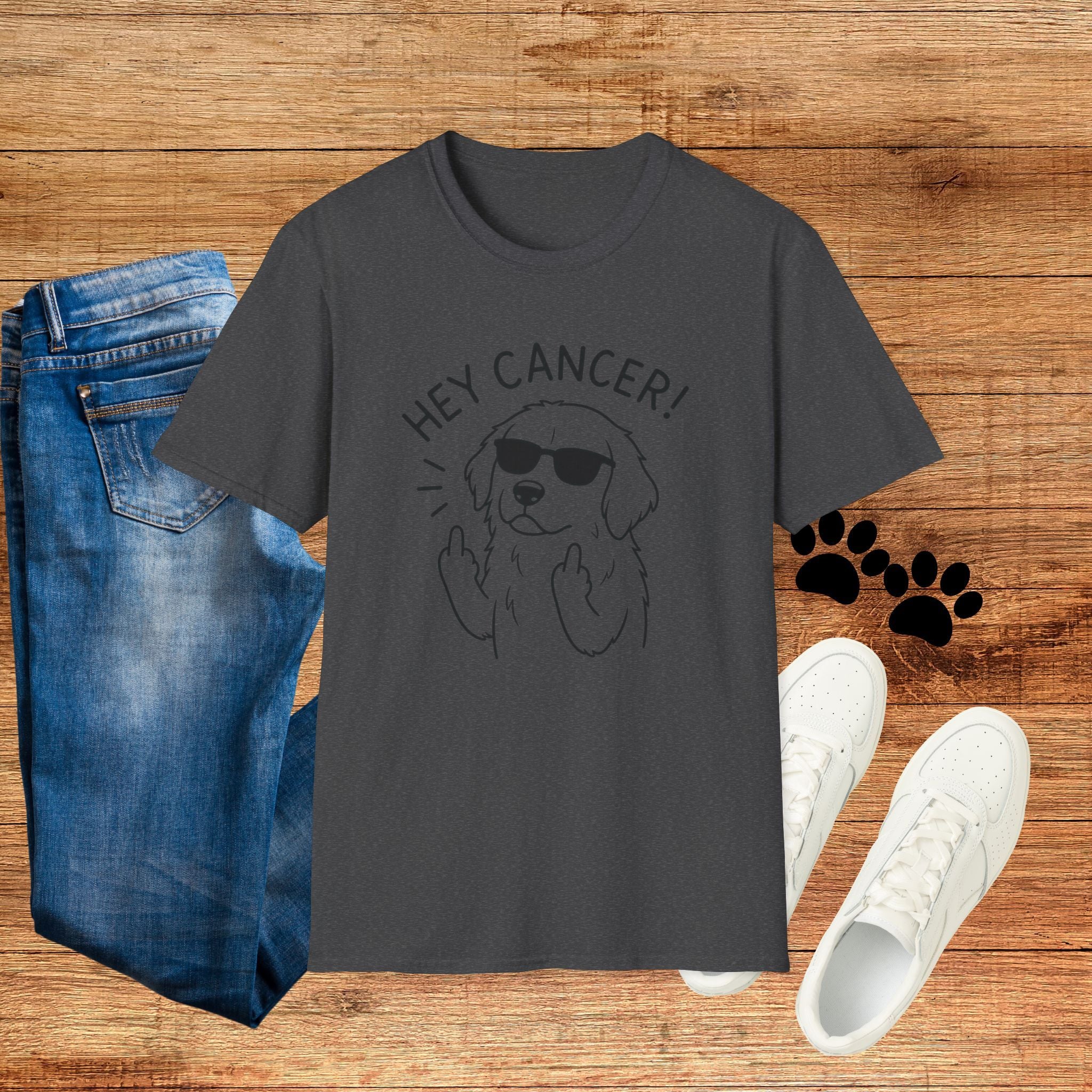 Hey Cancer! Dog Graphic T-Shirt — Cheeky Cancer Survivor Support Tee