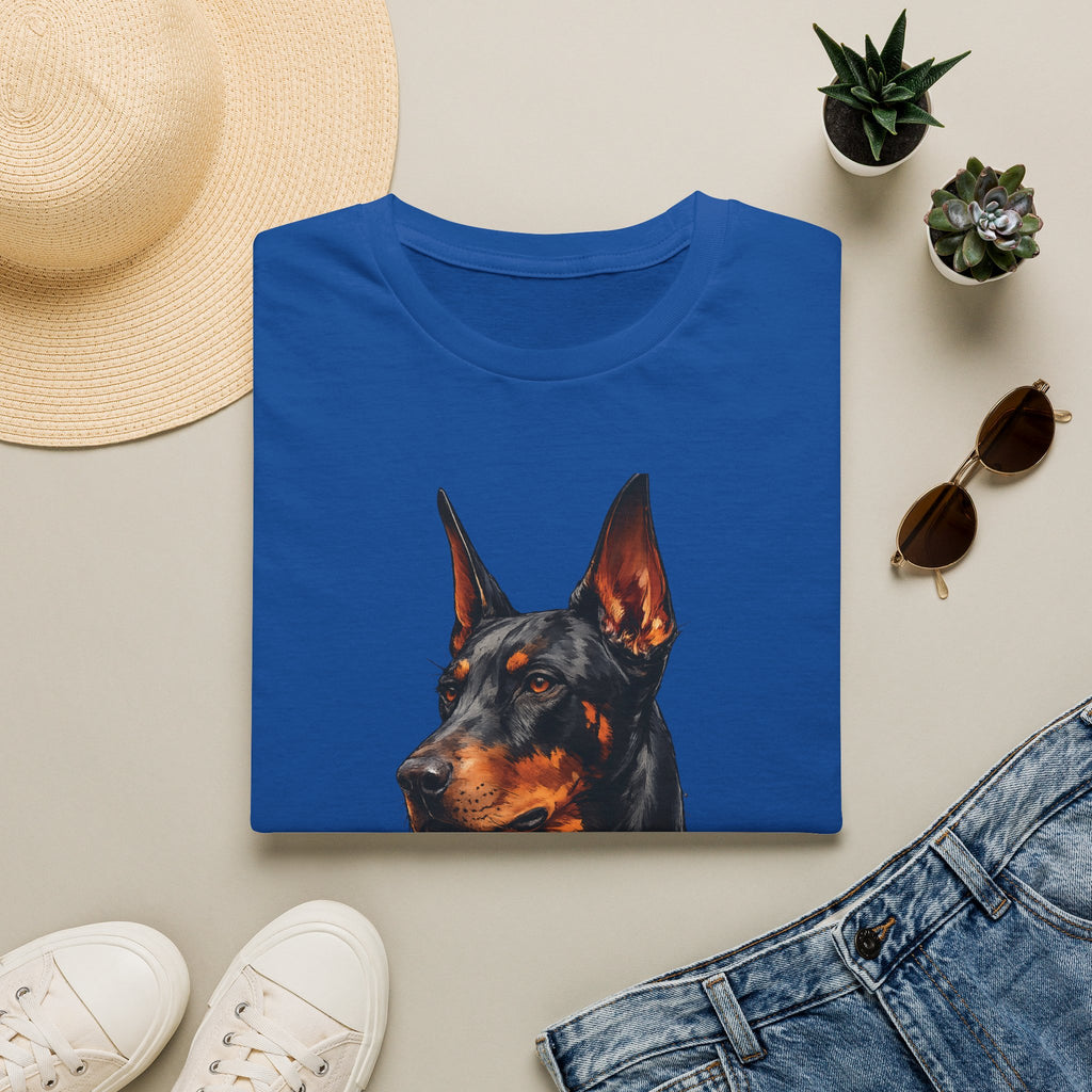 Doberman Portrait T‑Shirt — Realistic Dog Art Tee for Pet Lovers