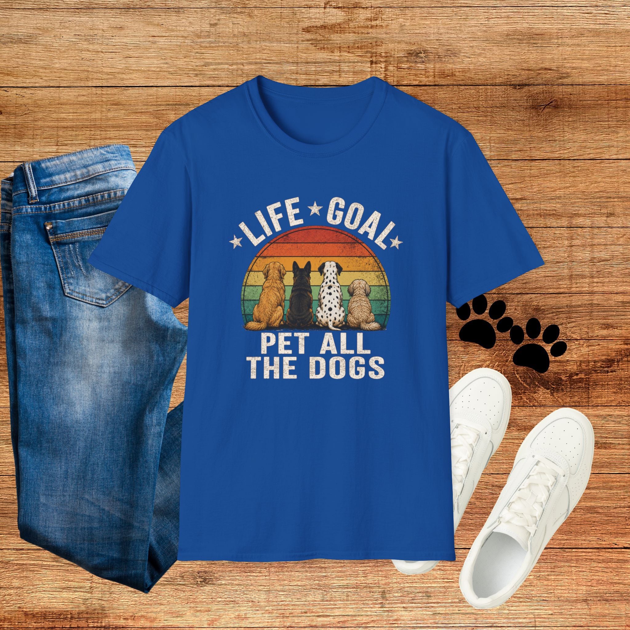 Life Goal: Pet All the Dogs Retro Rainbow Dog Lover Tee
