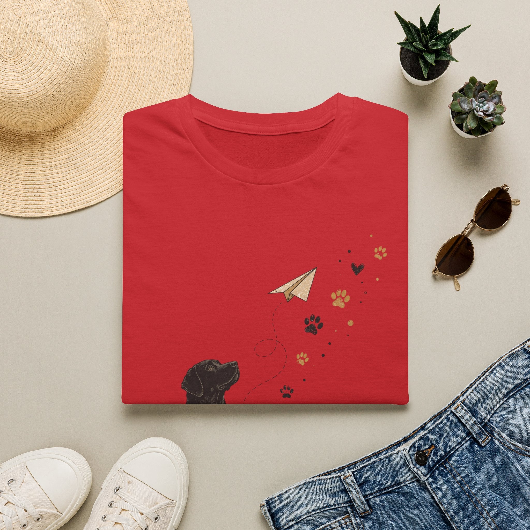 Dog Paw & Paper Airplane T-Shirt — Cute Black Dog Graphic Tee