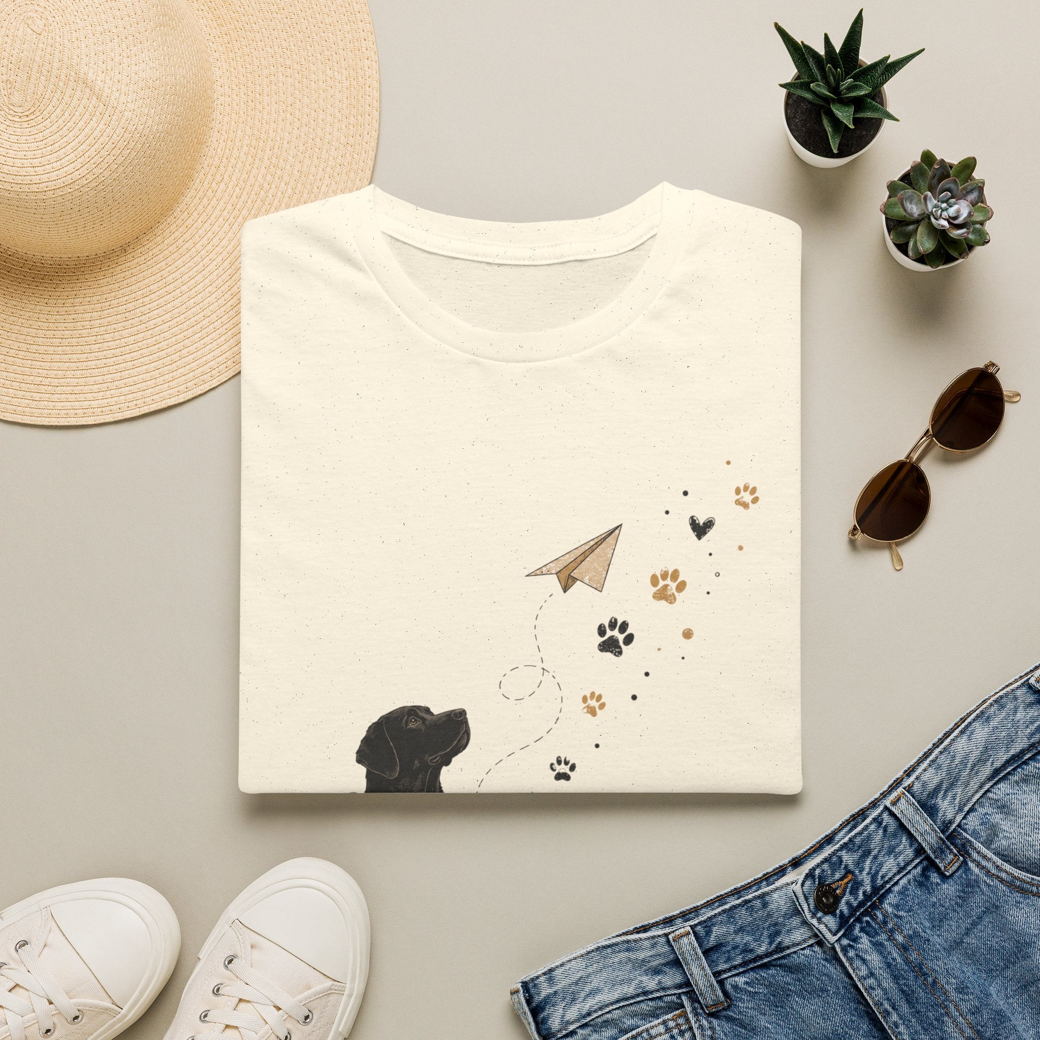 Dog Paw & Paper Airplane T-Shirt — Cute Black Dog Graphic Tee