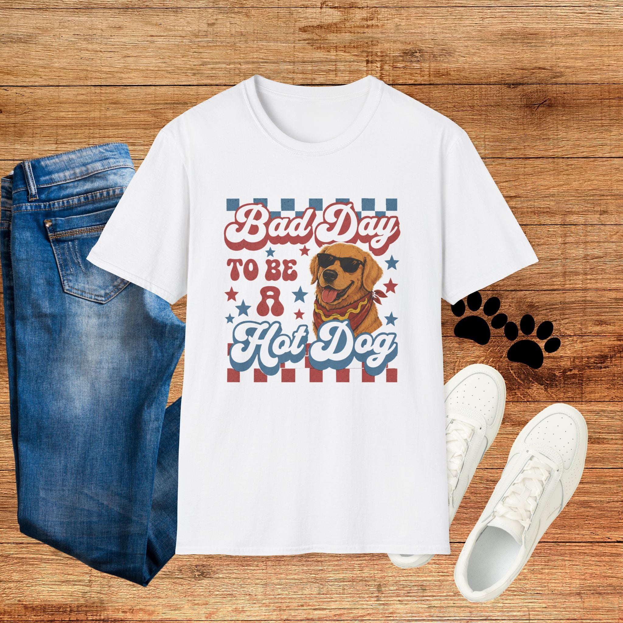Bad Day to Be a Hot Dog T-Shirt — Retro Patriotic Dog Graphic Tee