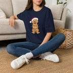 Christmas Golden Retriever T‑Shirt — Cute Dog in Santa Hat with Holiday Lights