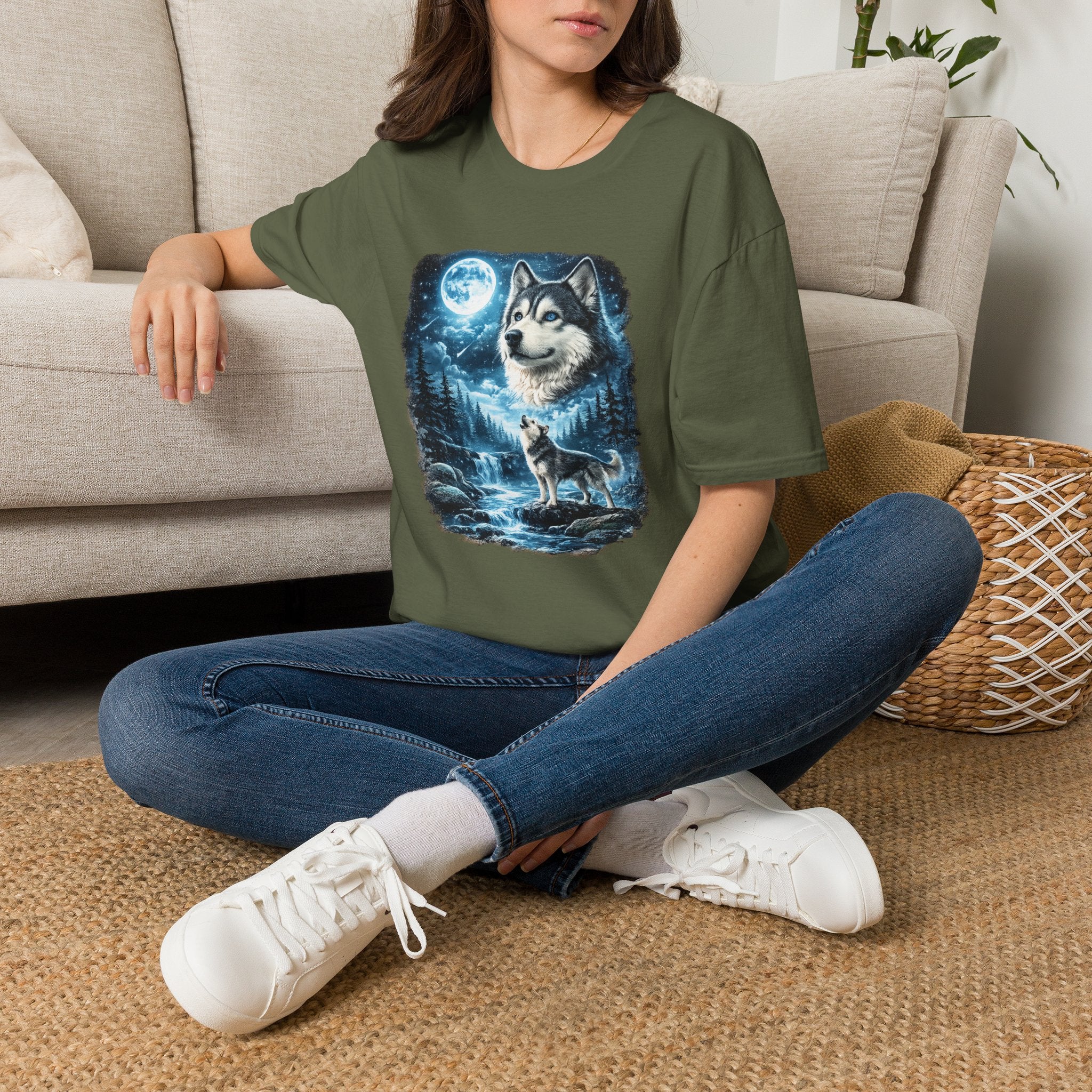 Wolf Moon T-Shirt — Majestic Husky Forest Night Tee