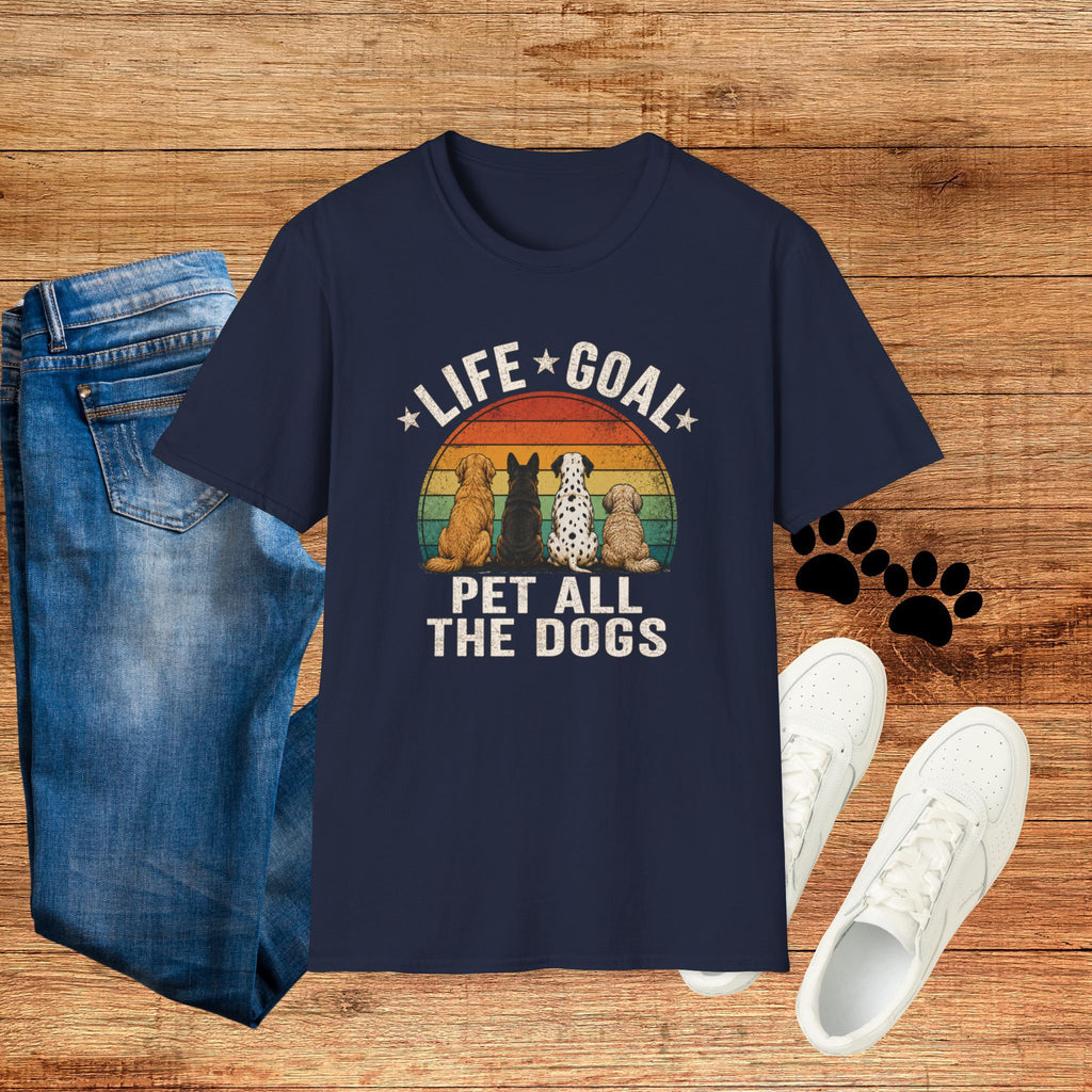 Life Goal: Pet All the Dogs Retro Rainbow Dog Lover Tee