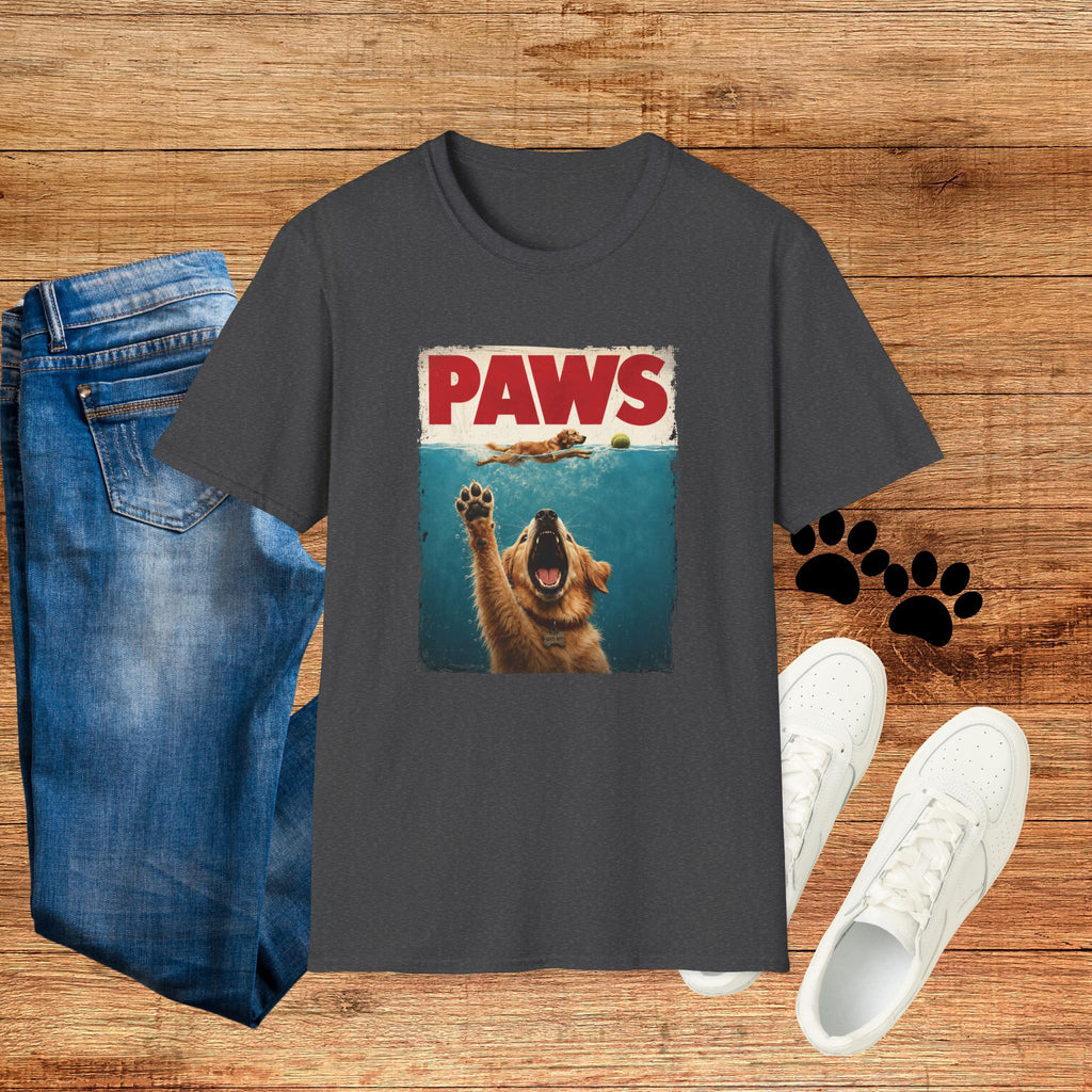 PAWS Dog Parody T-Shirt — Retro Beach Pup Graphic Tee for Dog Lovers