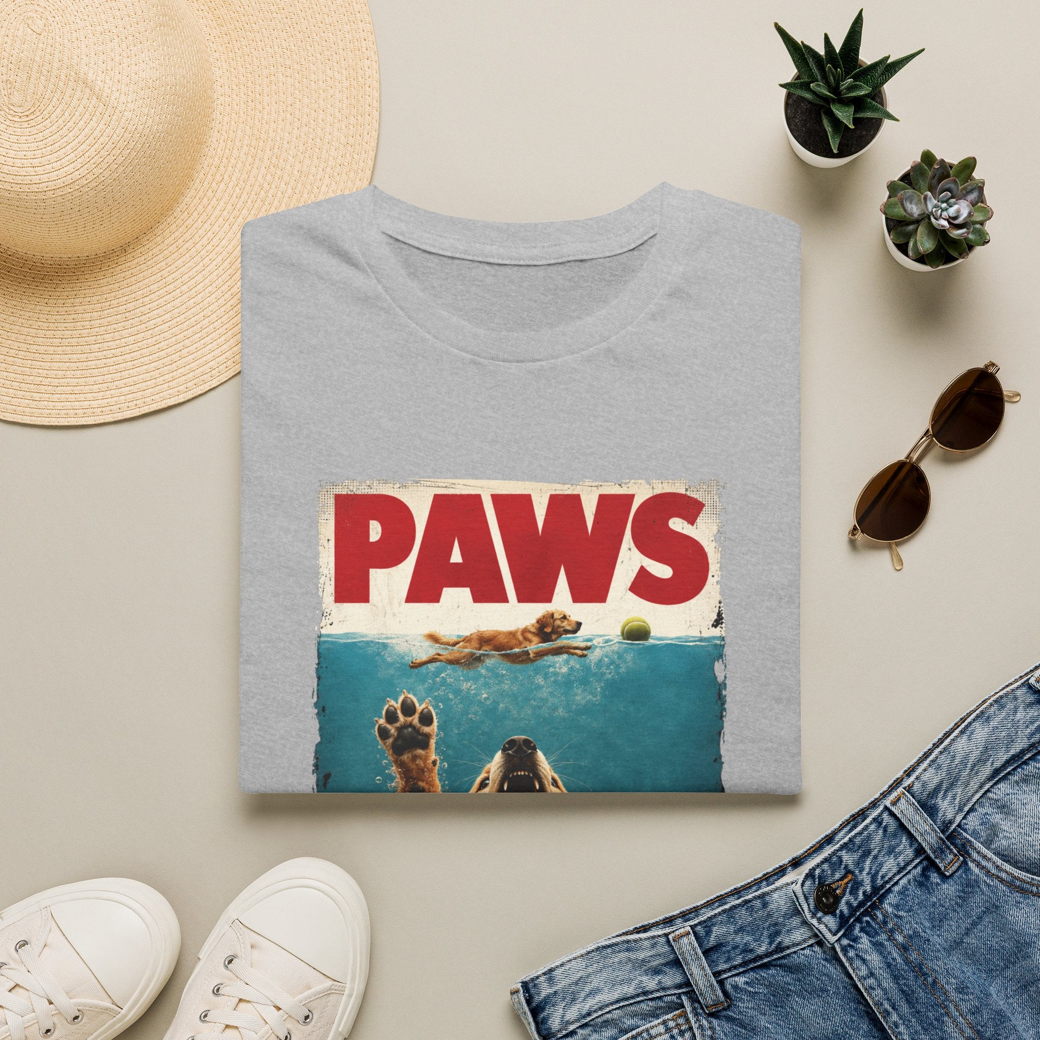 PAWS Dog Parody T-Shirt — Retro Beach Pup Graphic Tee for Dog Lovers