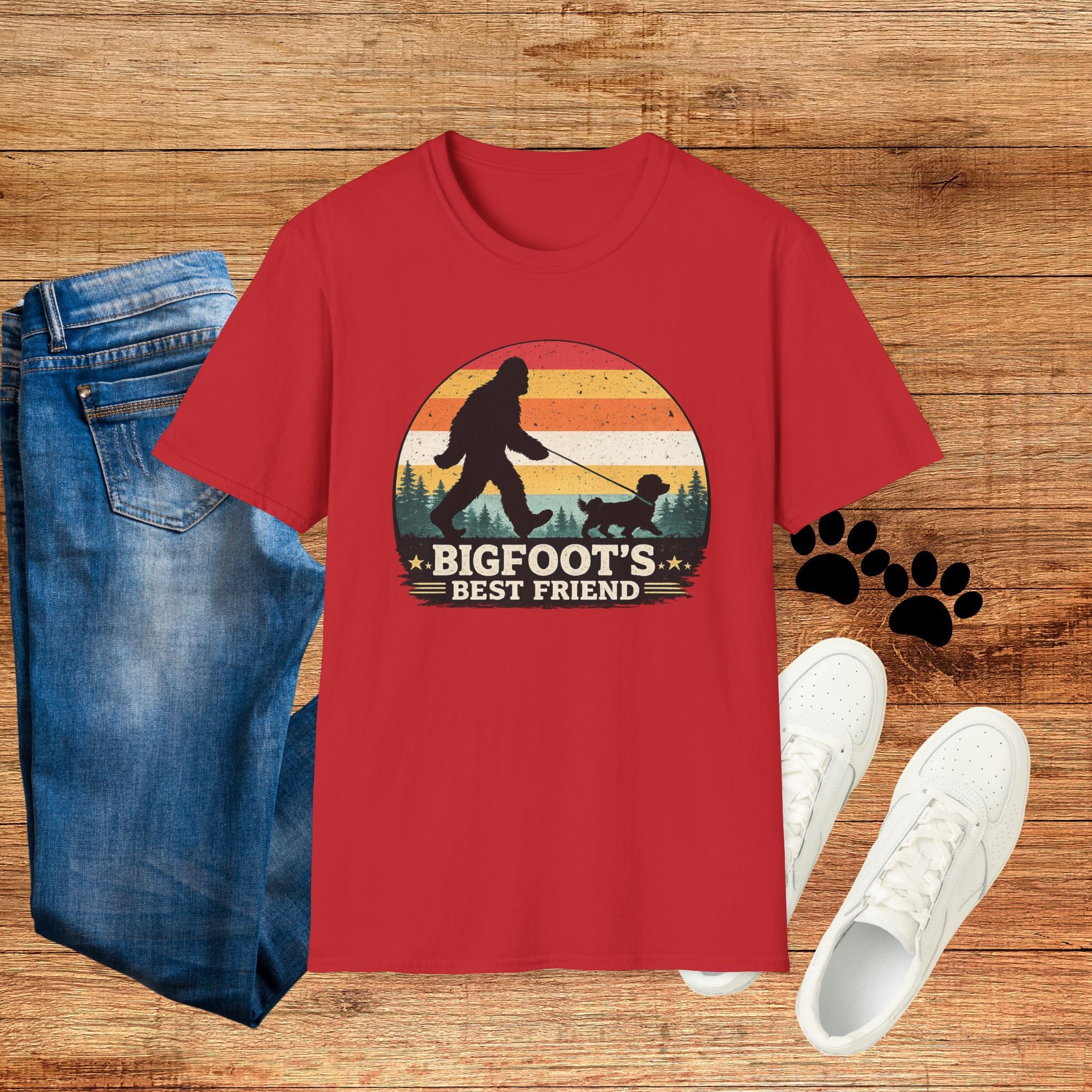 Bigfoot's Best Friend Retro Sunset Tee