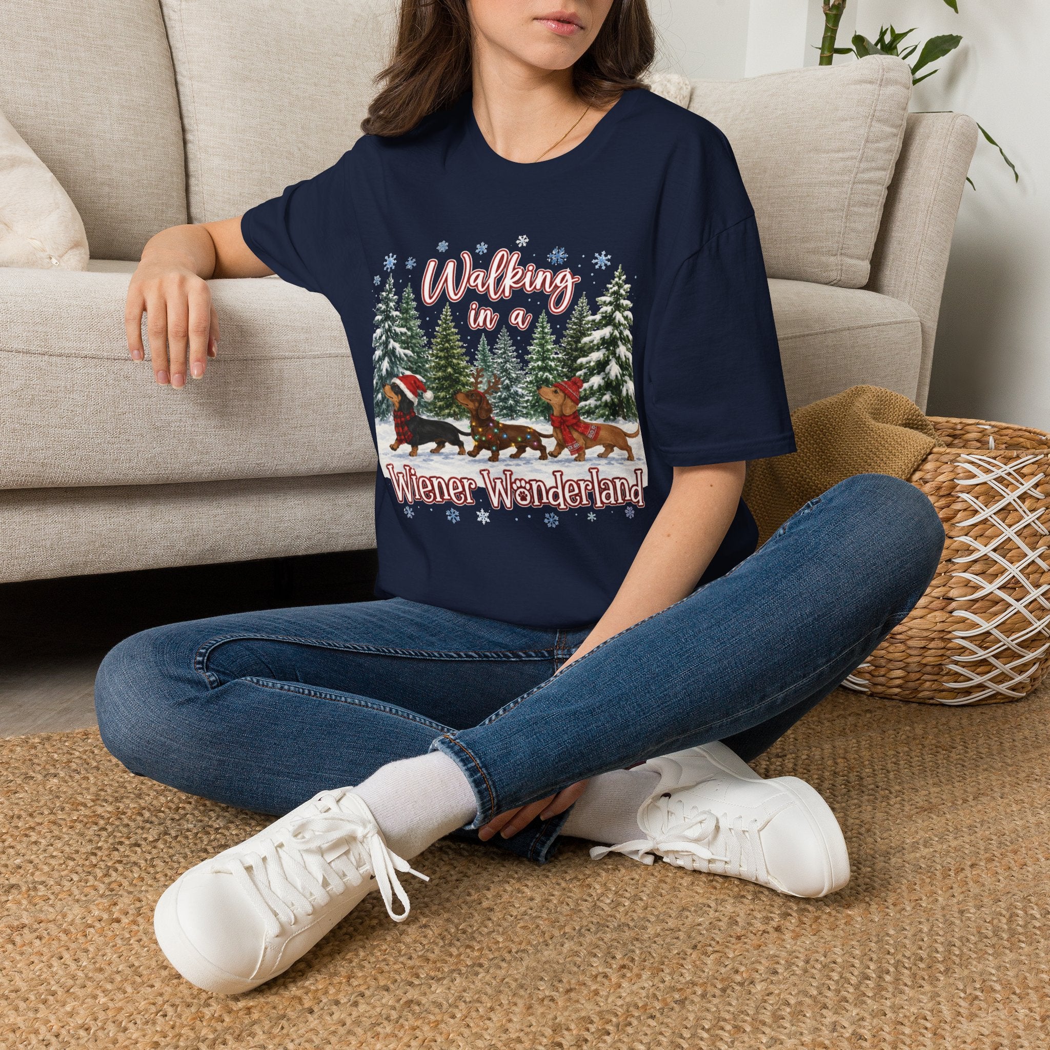 Walking in a Wiener Wonderland Forest Dogs Holiday Shirt