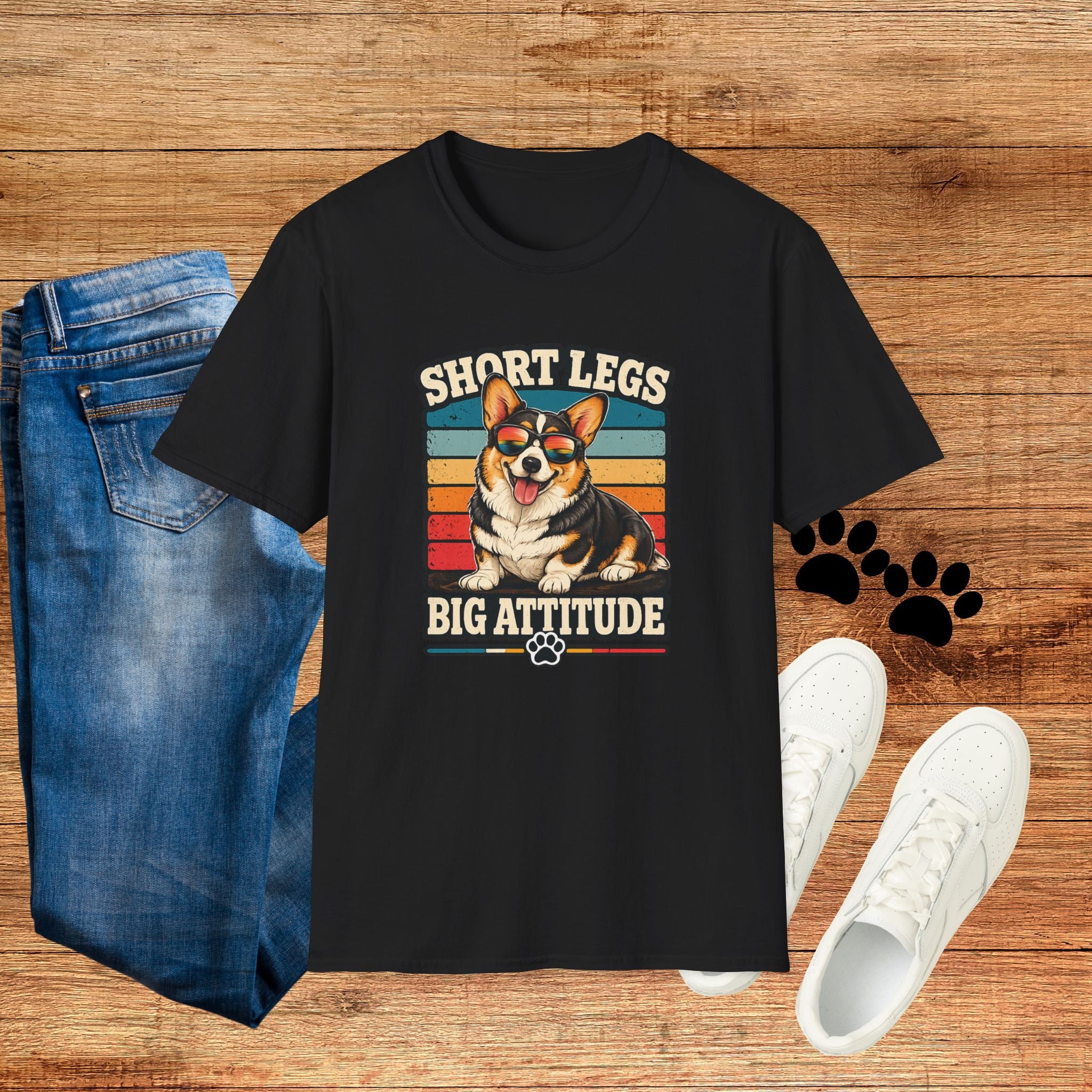 Corgi Short Legs, Big Attitude T-Shirt - Vintage Retro Dog Tee