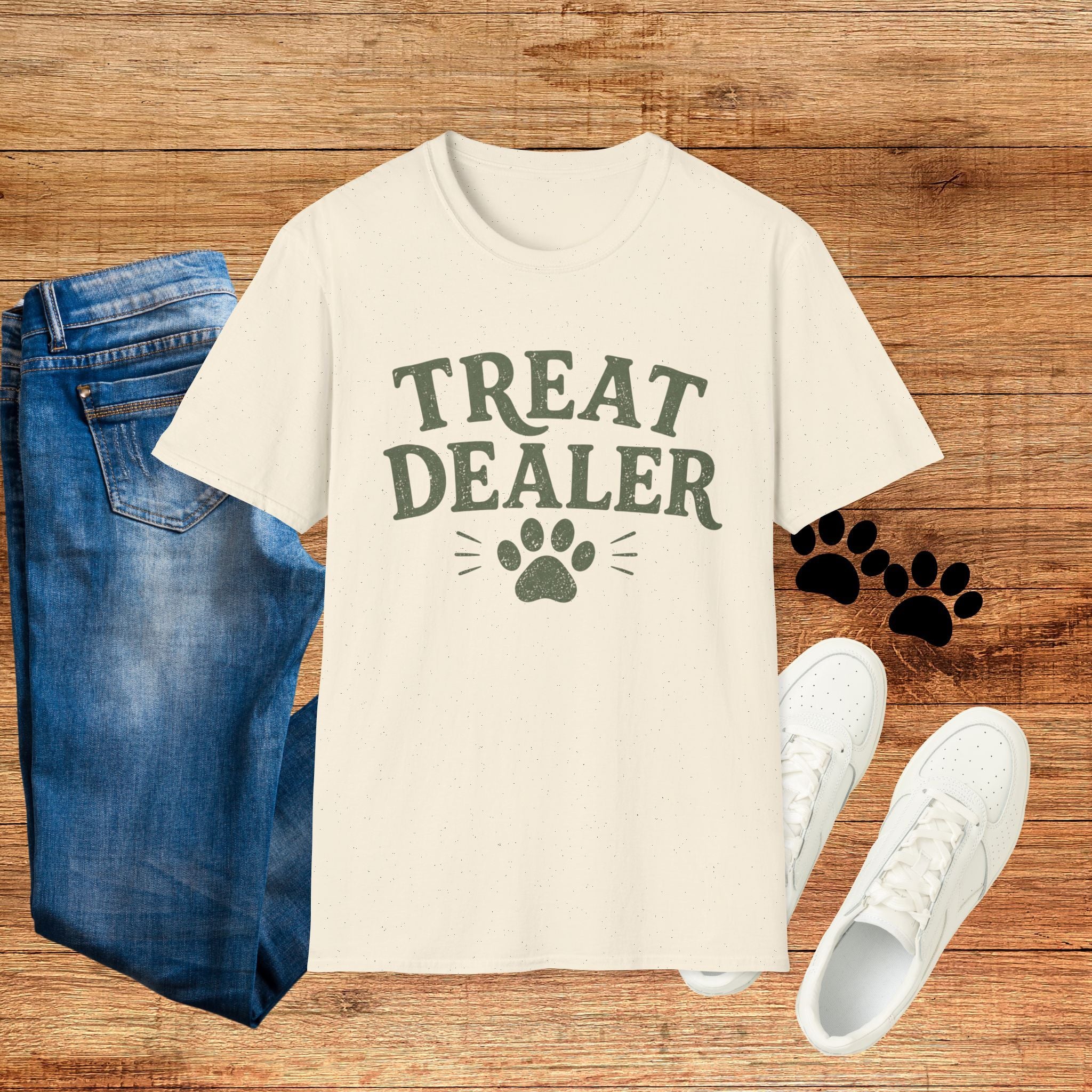 Treat Dealer T-Shirt — Funny Pet Treats Paw Print Tee for Dog & Cat Lovers