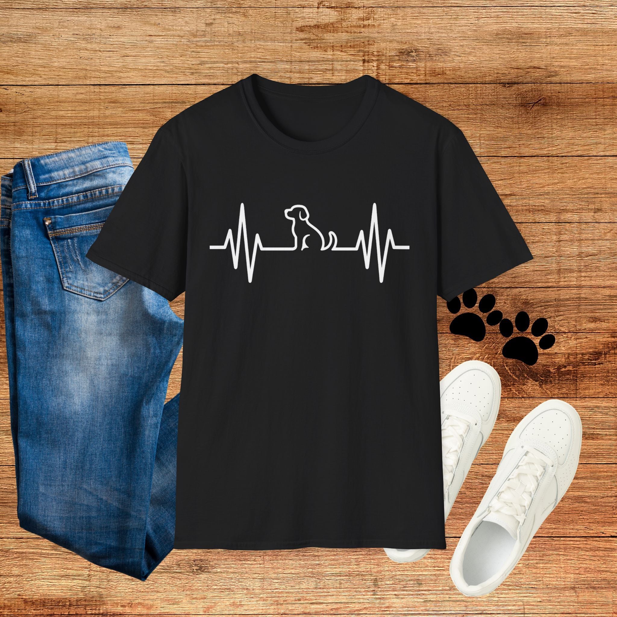 Dog Heartbeat T-Shirt — Paw Print ECG Design for Dog Lovers