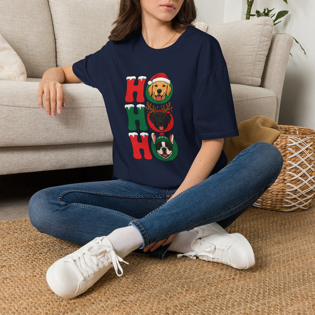Christmas 'Ho Ho Ho' Dog T-Shirt — Festive Labrador, Pug & Frenchie Holiday Tee