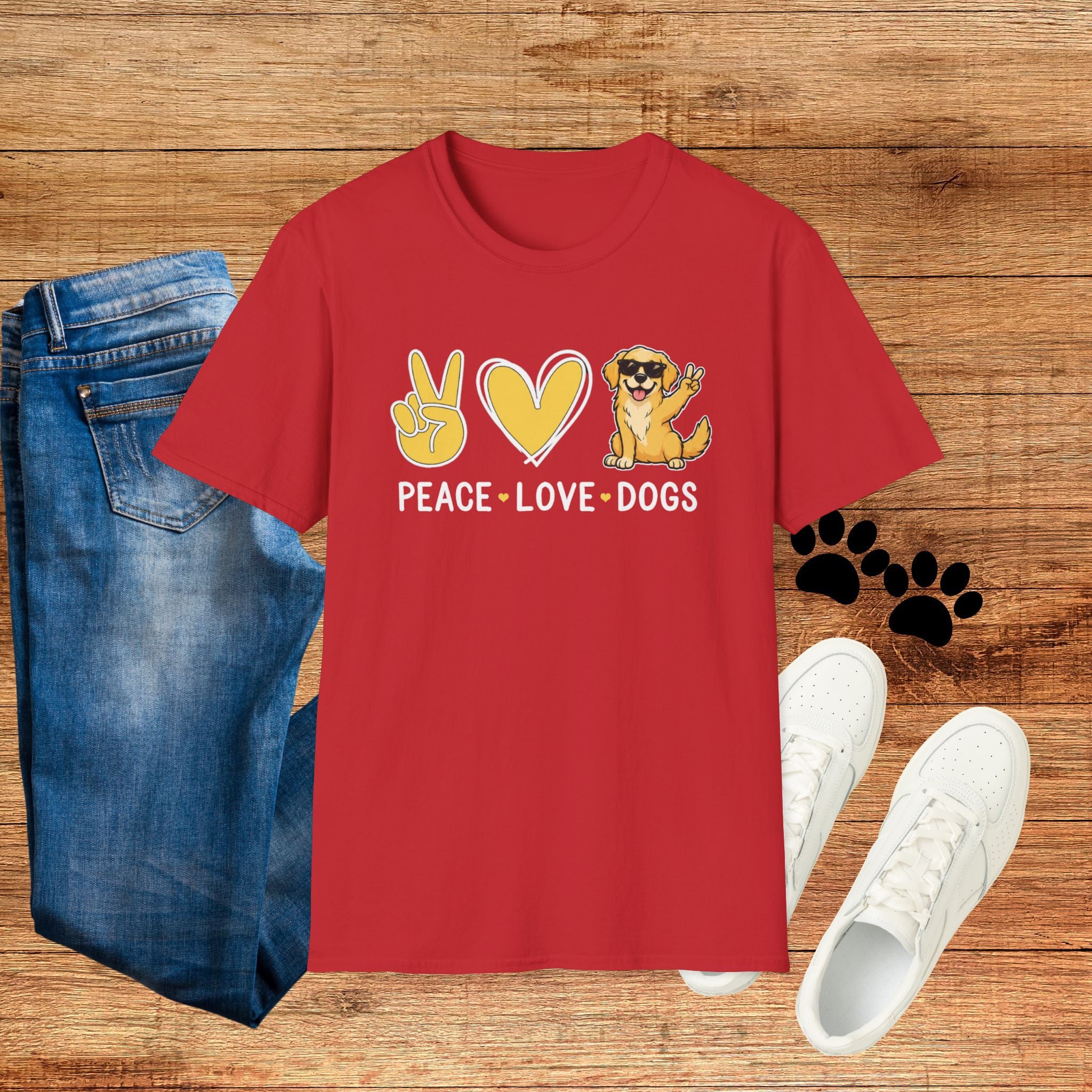 Peace Love Dogs T-Shirt – Cute Golden Retriever Graphic Tee