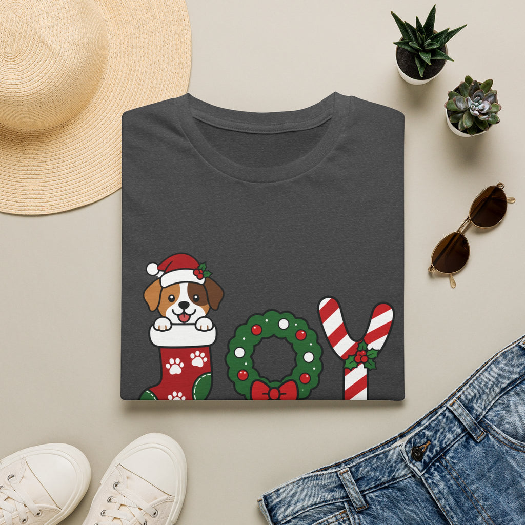 Christmas Joy Dog T-Shirt — Cute Puppy in Stocking & Candy Cane Holiday Tee