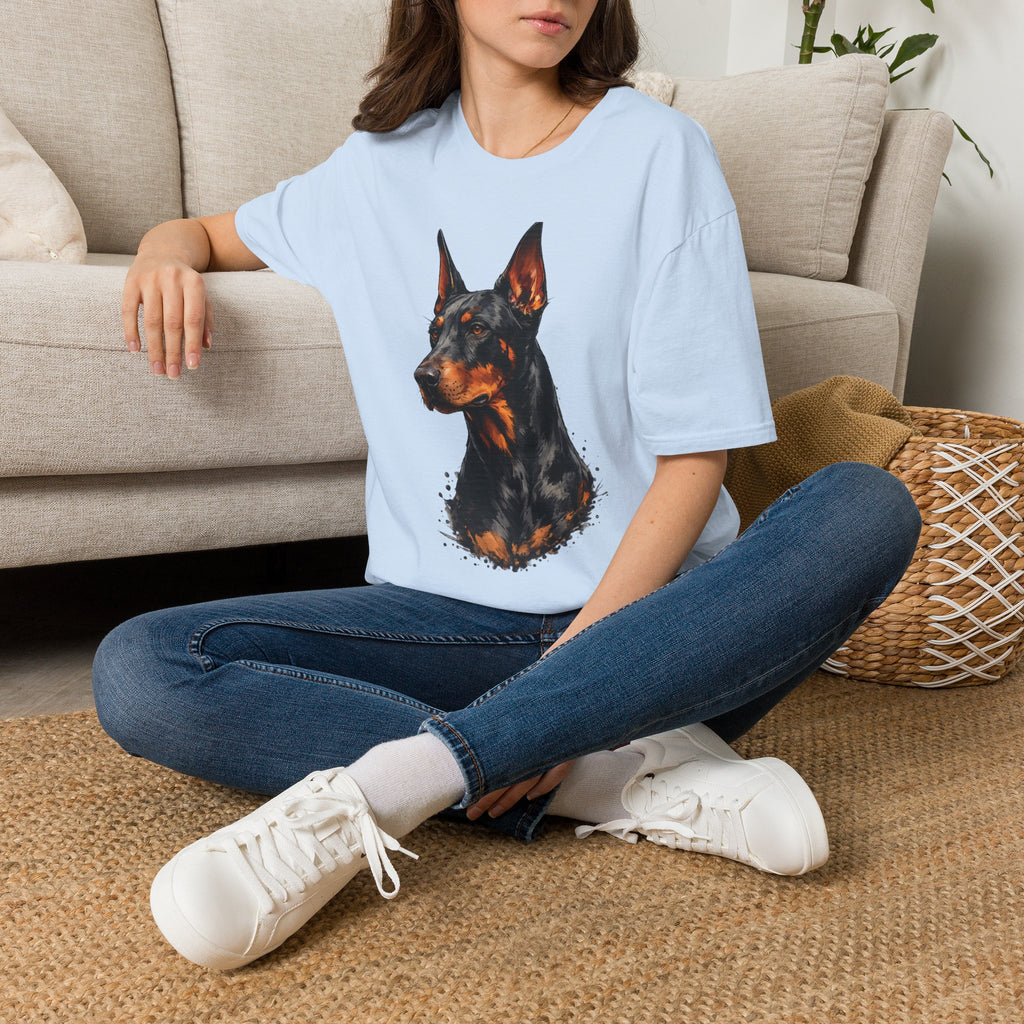 Doberman Portrait T‑Shirt — Realistic Dog Art Tee for Pet Lovers