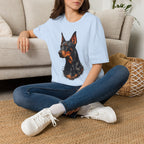 Doberman Portrait T‑Shirt — Realistic Dog Art Tee for Pet Lovers