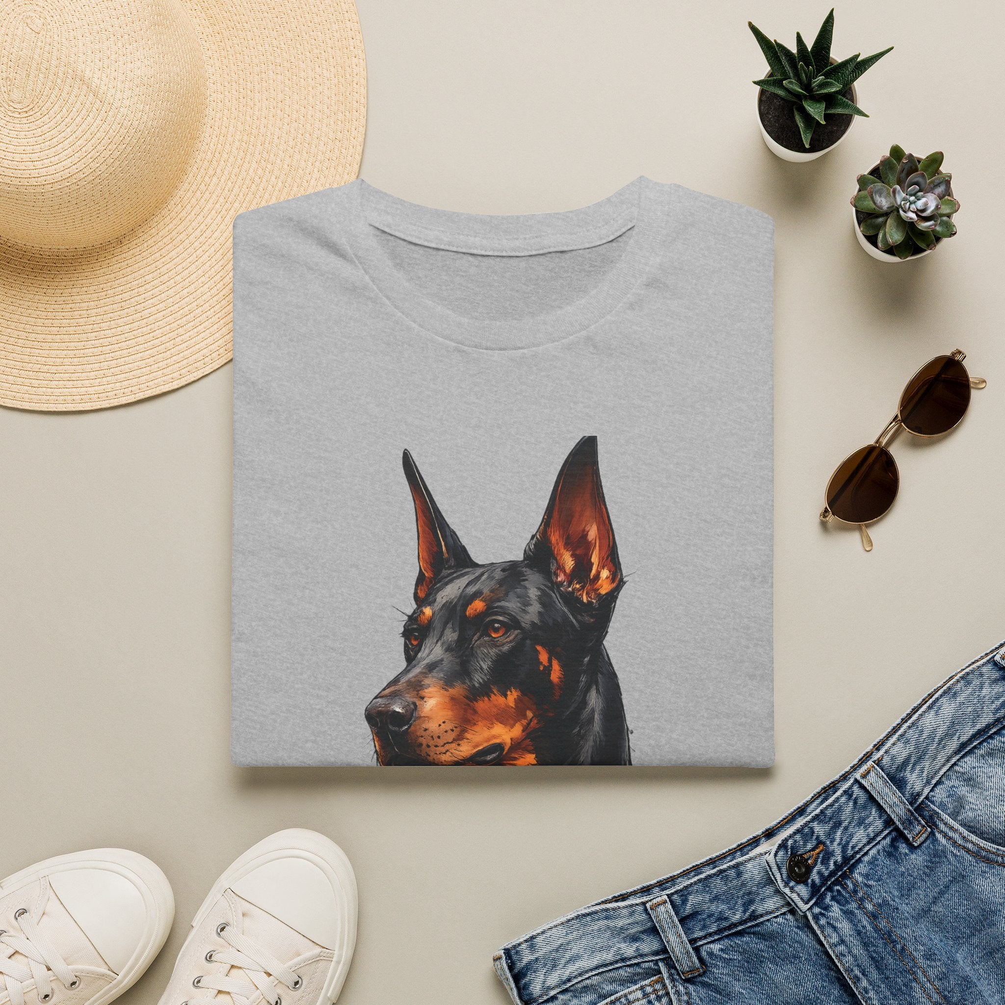 Doberman Portrait T‑Shirt — Realistic Dog Art Tee for Pet Lovers