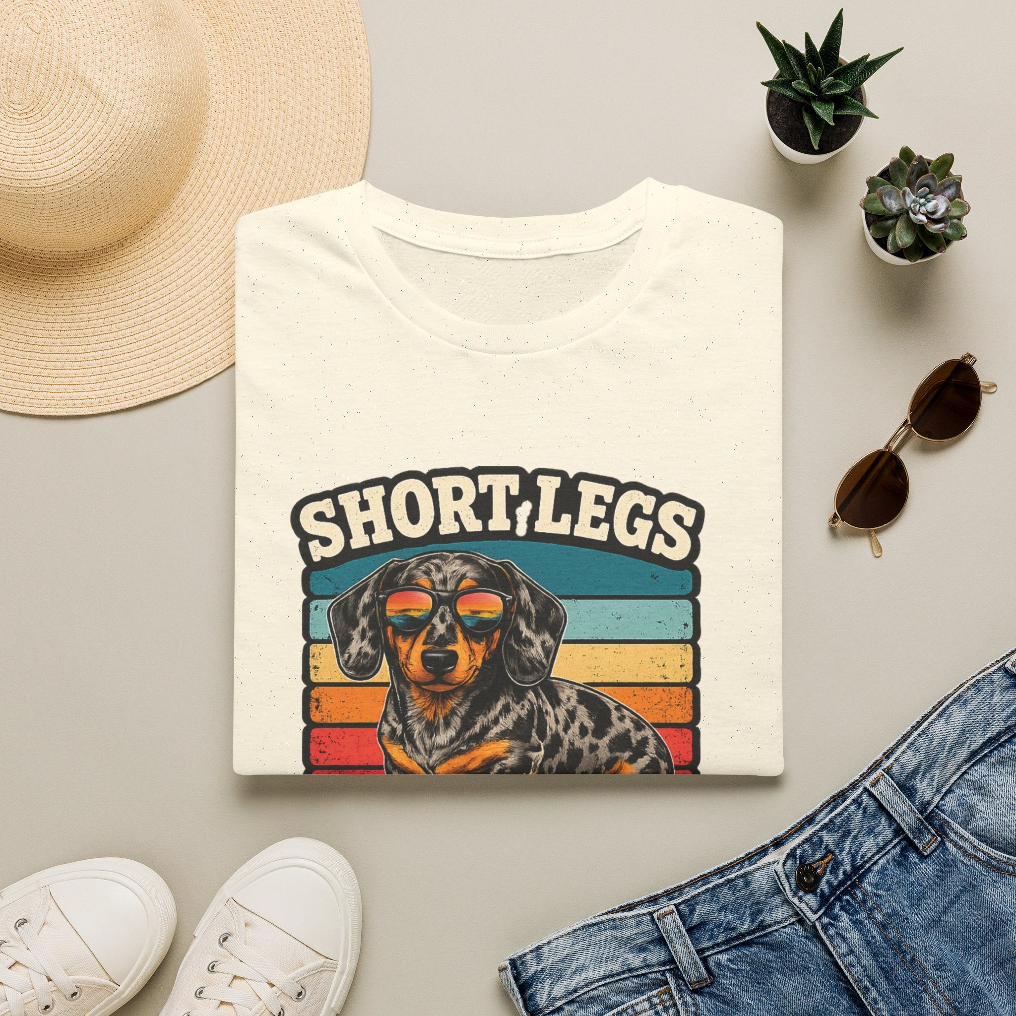 Dachshund Short Legs, Big Attitude Retro Stripe T-Shirt