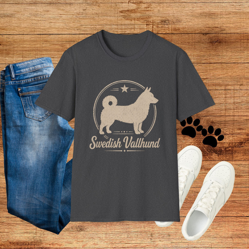 Swedish Vallhund Tee — Vintage Circle Logo Shirt for Dog Lovers