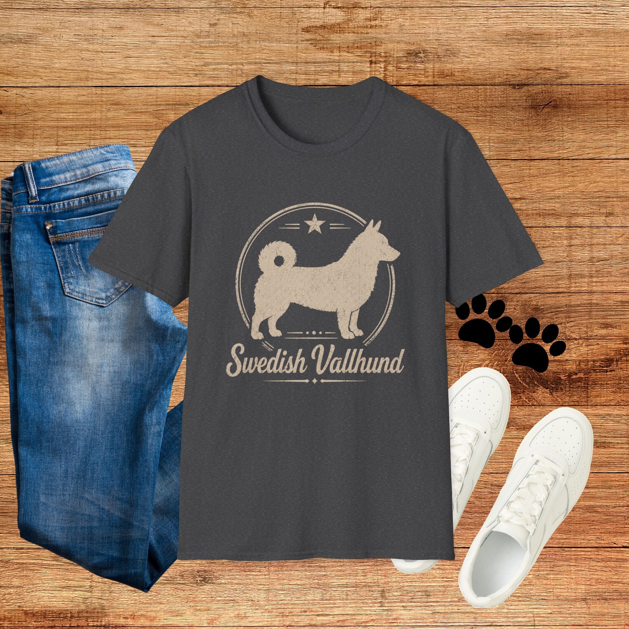Swedish Vallhund Tee — Vintage Circle Logo Shirt for Dog Lovers