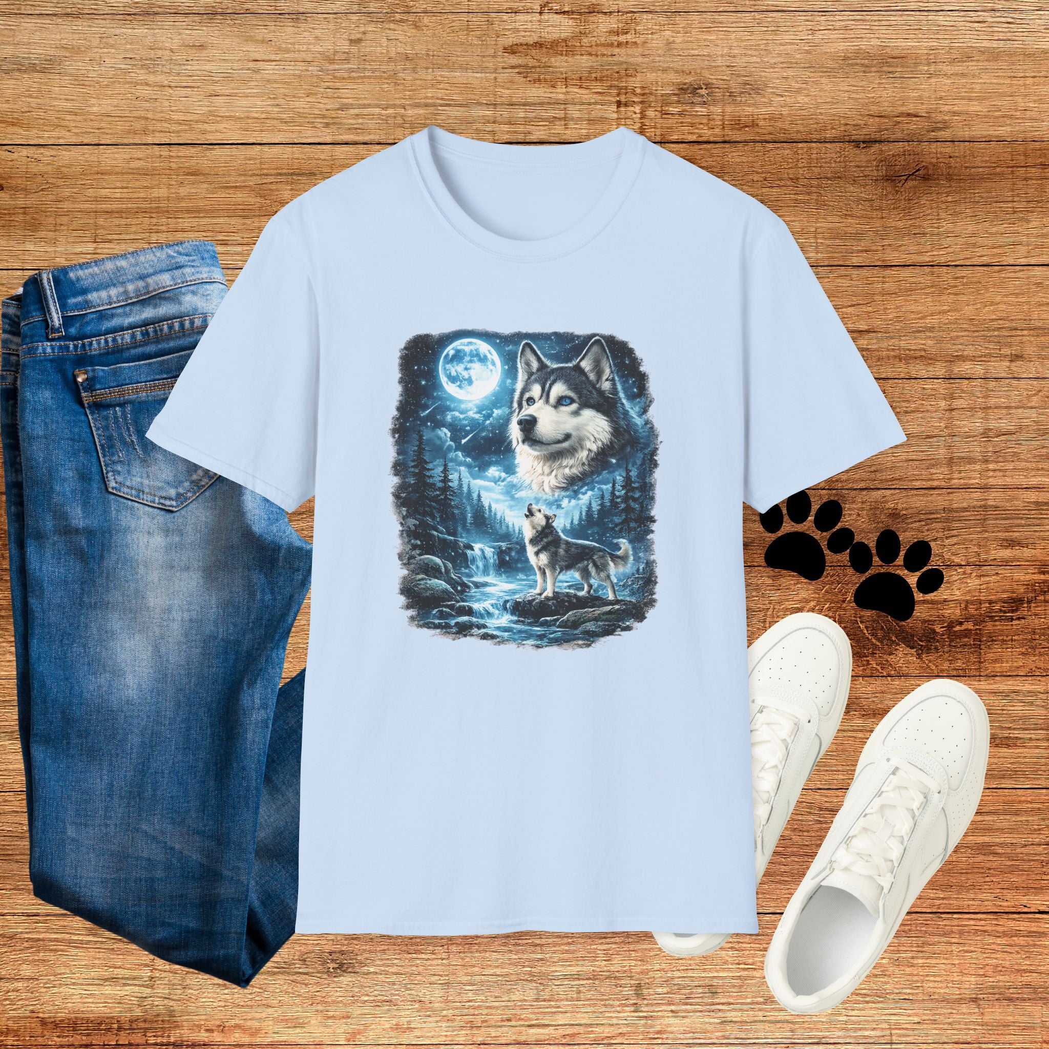 Wolf Moon T-Shirt — Majestic Husky Forest Night Tee