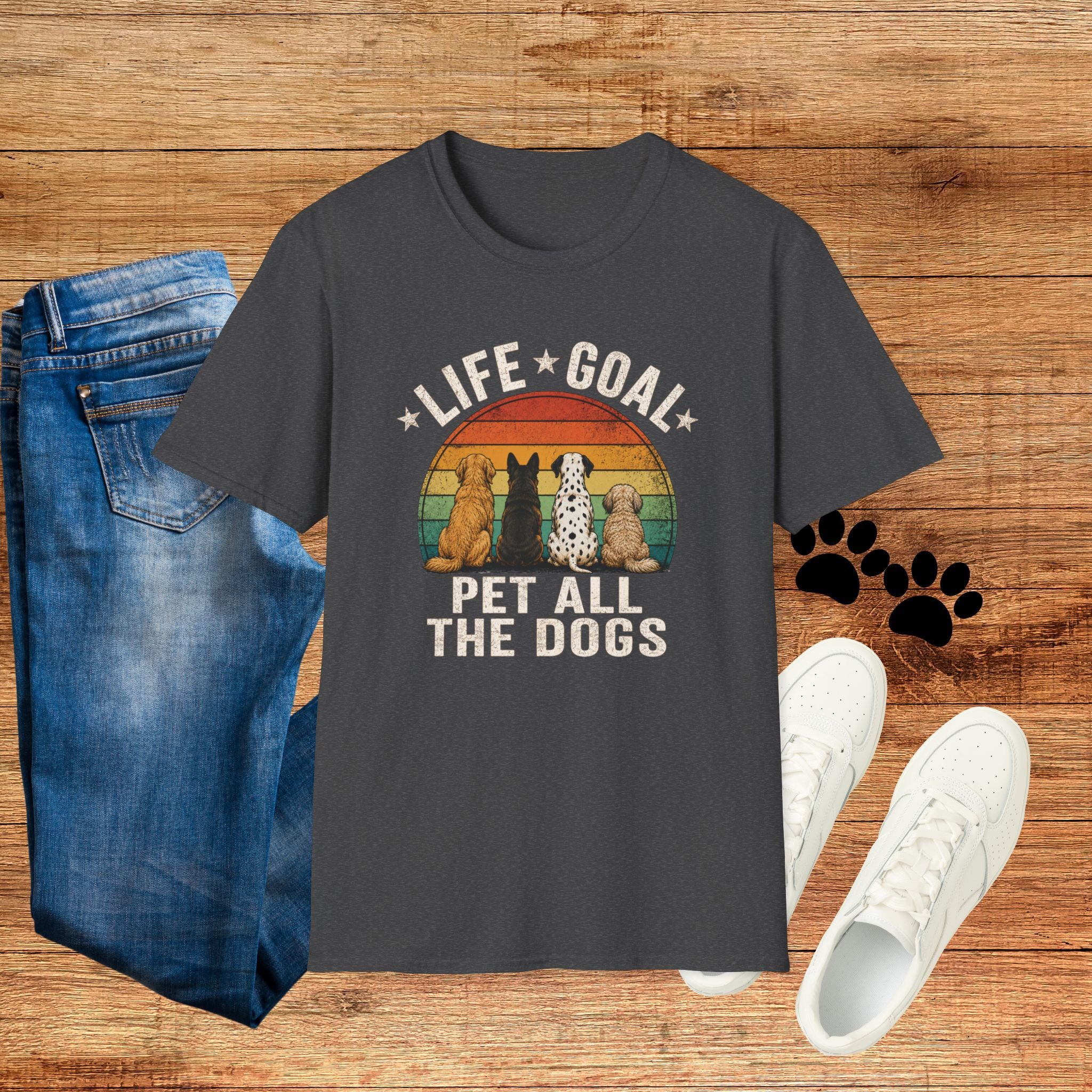 Life Goal: Pet All the Dogs Retro Rainbow Dog Lover Tee
