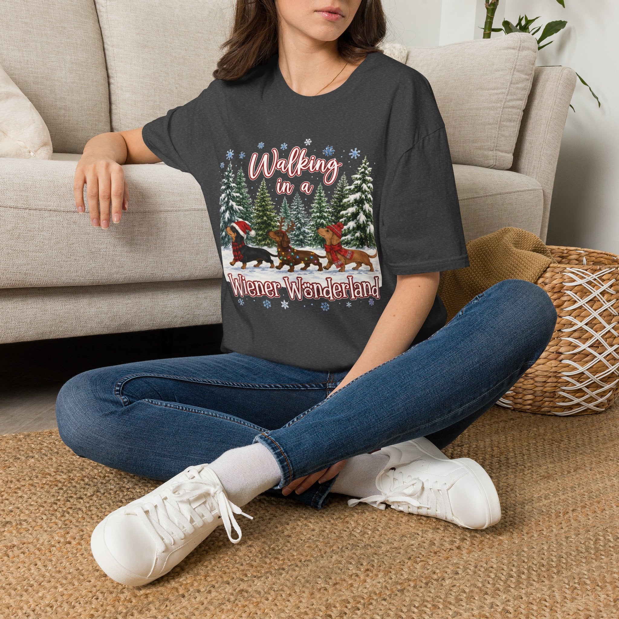 Walking in a Wiener Wonderland Forest Dogs Holiday Shirt
