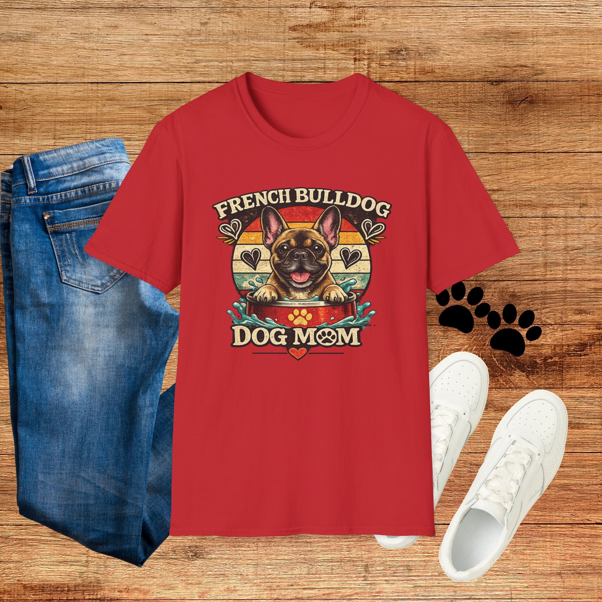 French Bulldog Dog Mom T-Shirt — Retro Sunset Frenchie Lover Tee