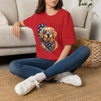 Patriotic Golden Retriever T-Shirt — American Flag Sunglasses & Bandana