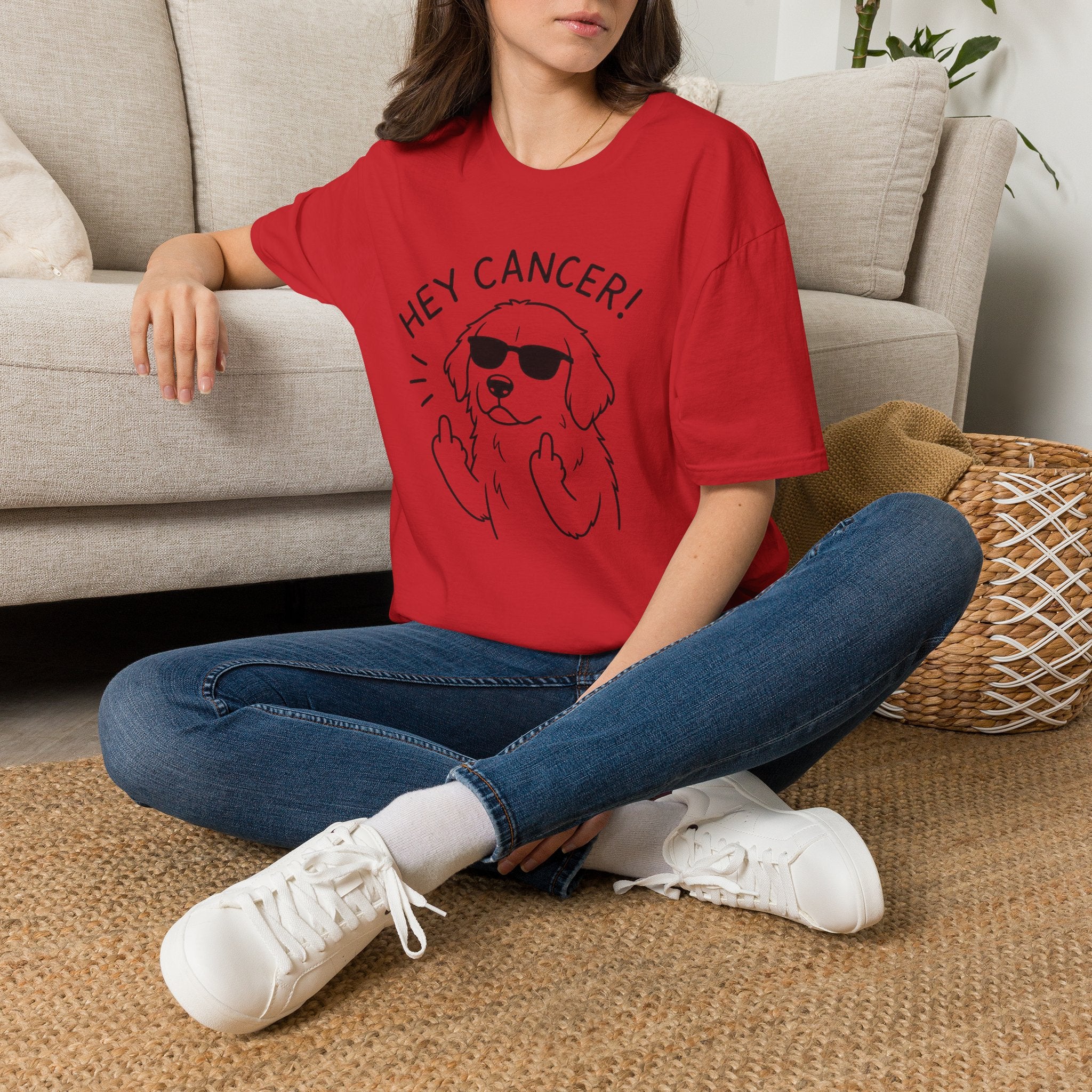 Hey Cancer! Dog Graphic T-Shirt — Cheeky Cancer Survivor Support Tee