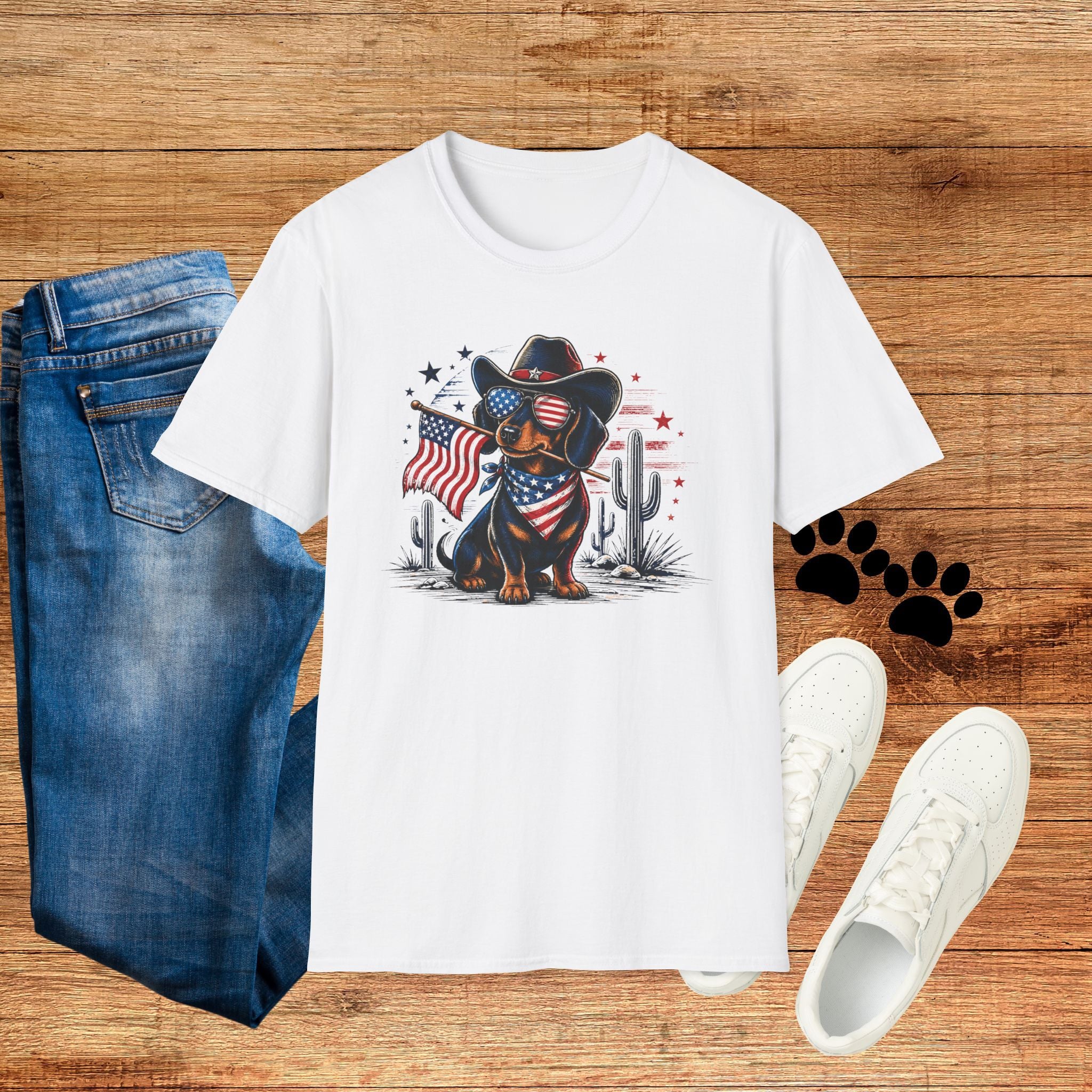 Patriotic Dachshund Tee — American Flag Cowboy Dog T-Shirt